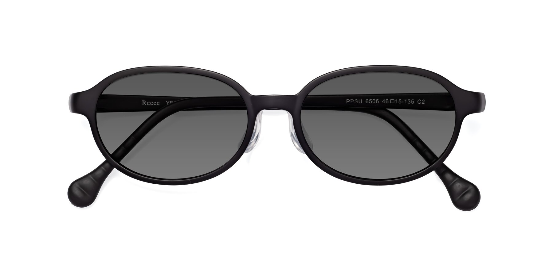 Folded Front of Reece in Matte Black with Medium Gray Tinted Lenses