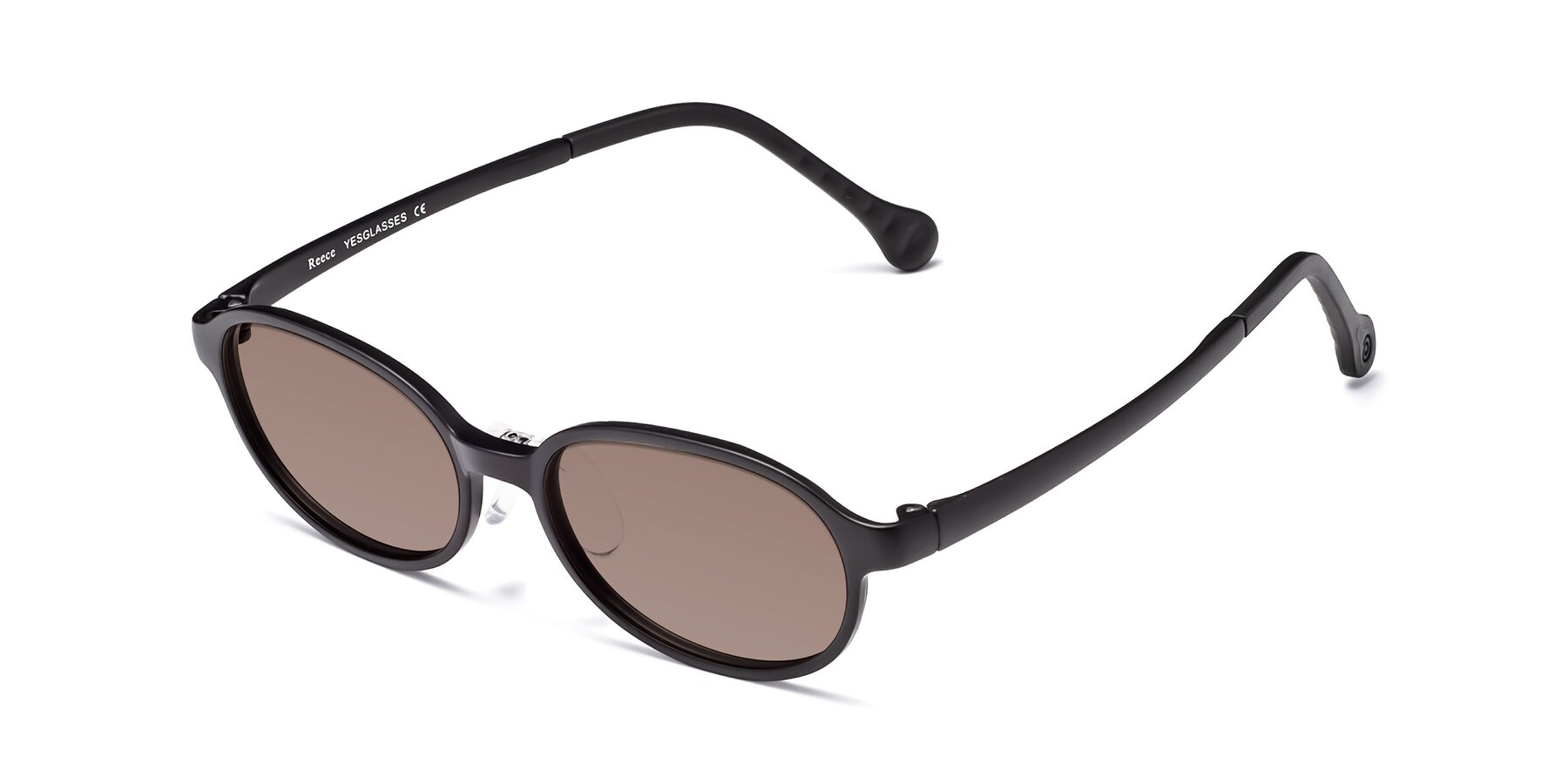 Angle of Reece in Matte Black with Medium Brown Tinted Lenses