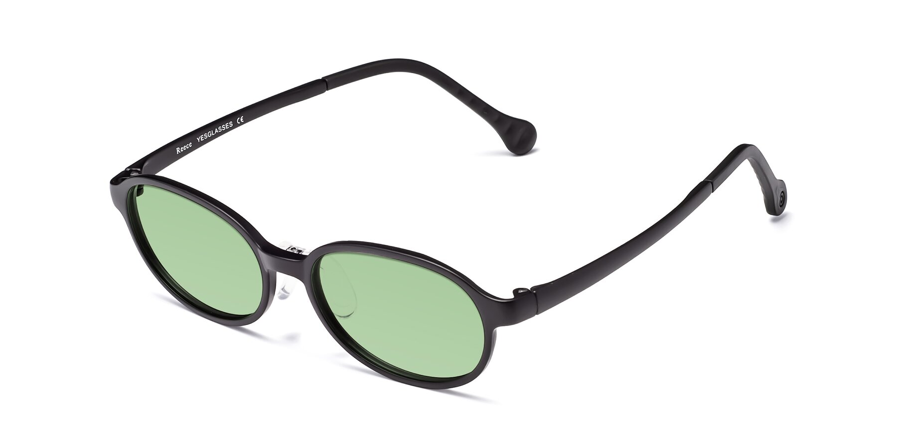 Angle of Reece in Matte Black with Medium Green Tinted Lenses