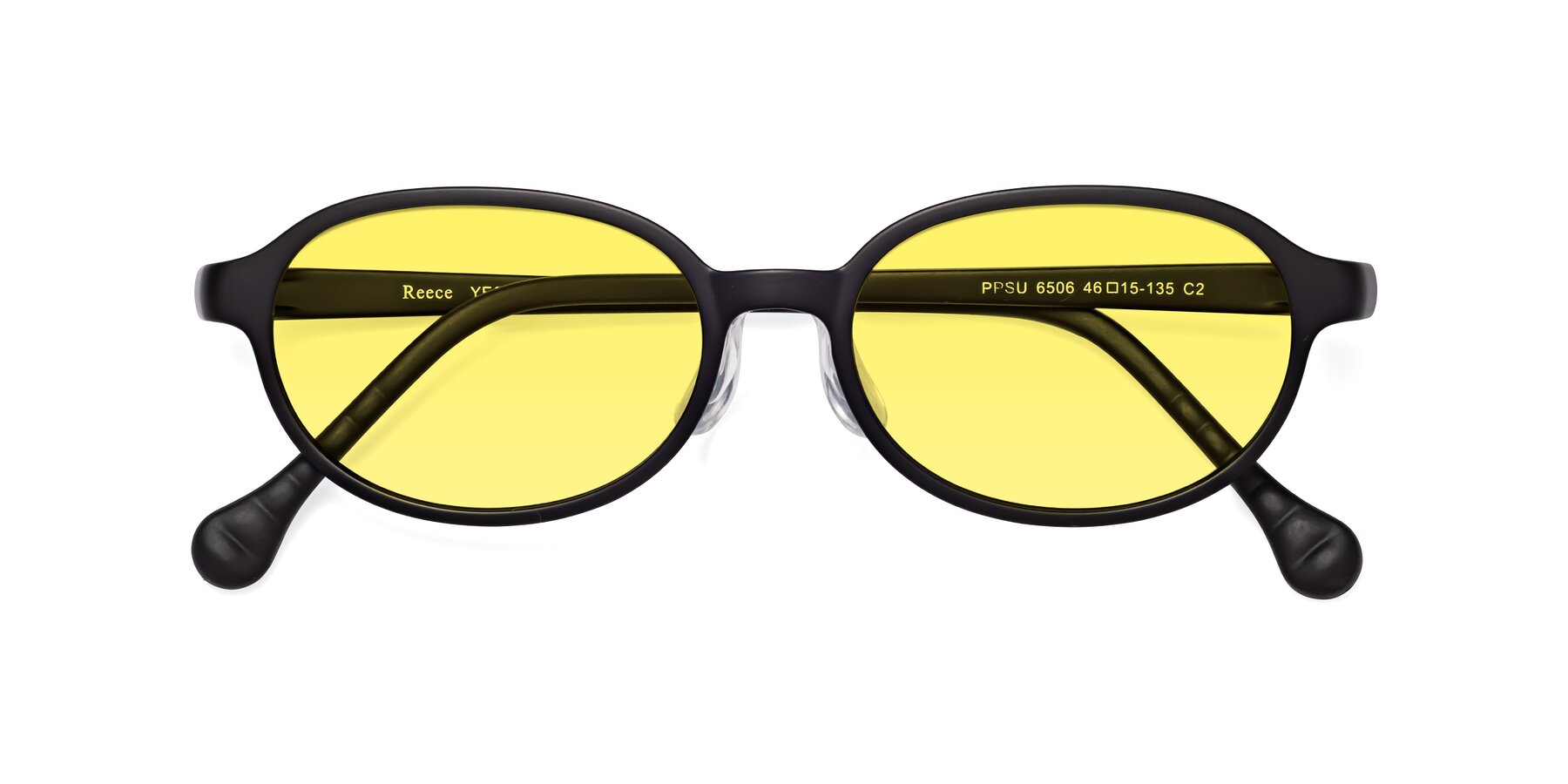 Folded Front of Reece in Matte Black with Medium Yellow Tinted Lenses
