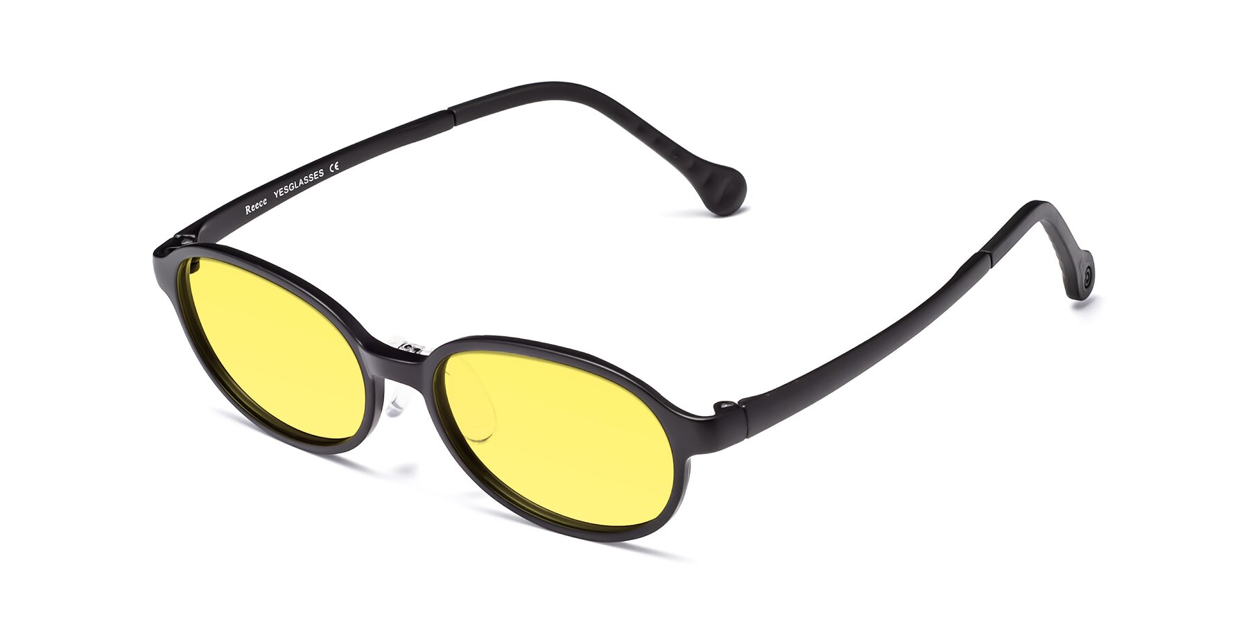 Angle of Reece in Matte Black with Medium Yellow Tinted Lenses