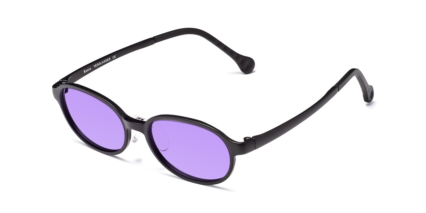 Angle of Reece in Matte Black with Medium Purple Tinted Lenses
