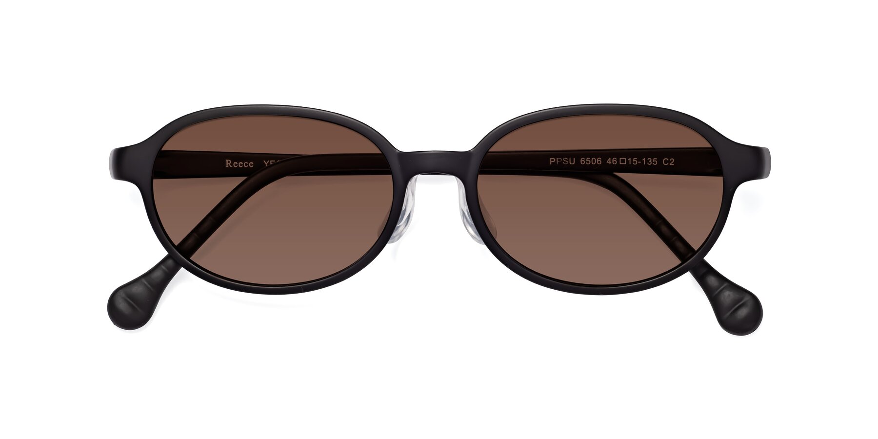 Folded Front of Reece in Matte Black with Brown Tinted Lenses