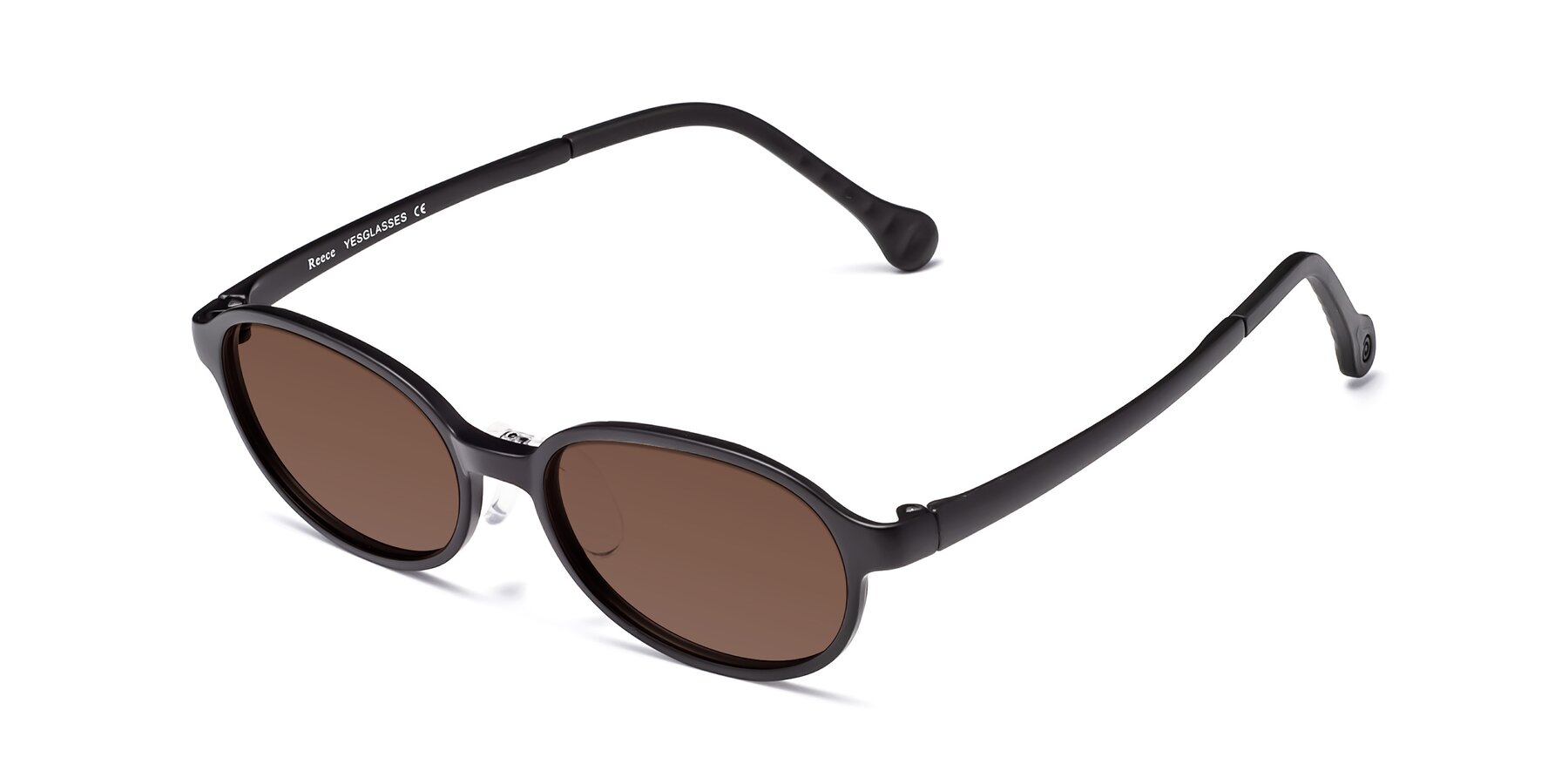 Angle of Reece in Matte Black with Brown Tinted Lenses