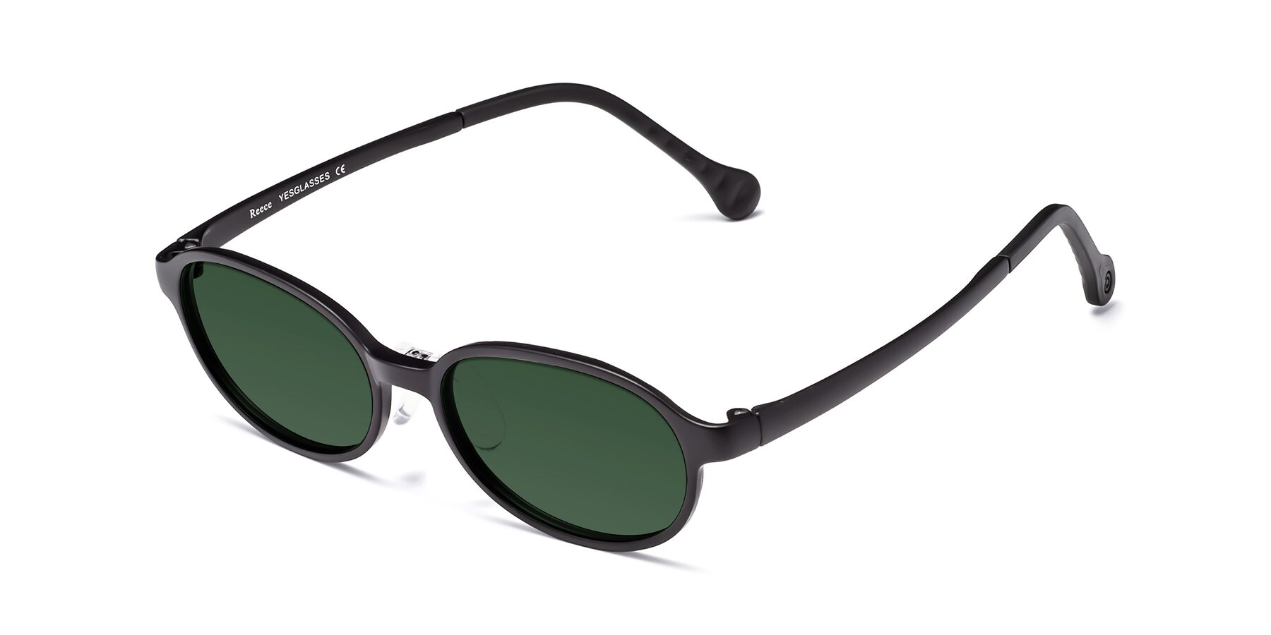 Angle of Reece in Matte Black with Green Tinted Lenses