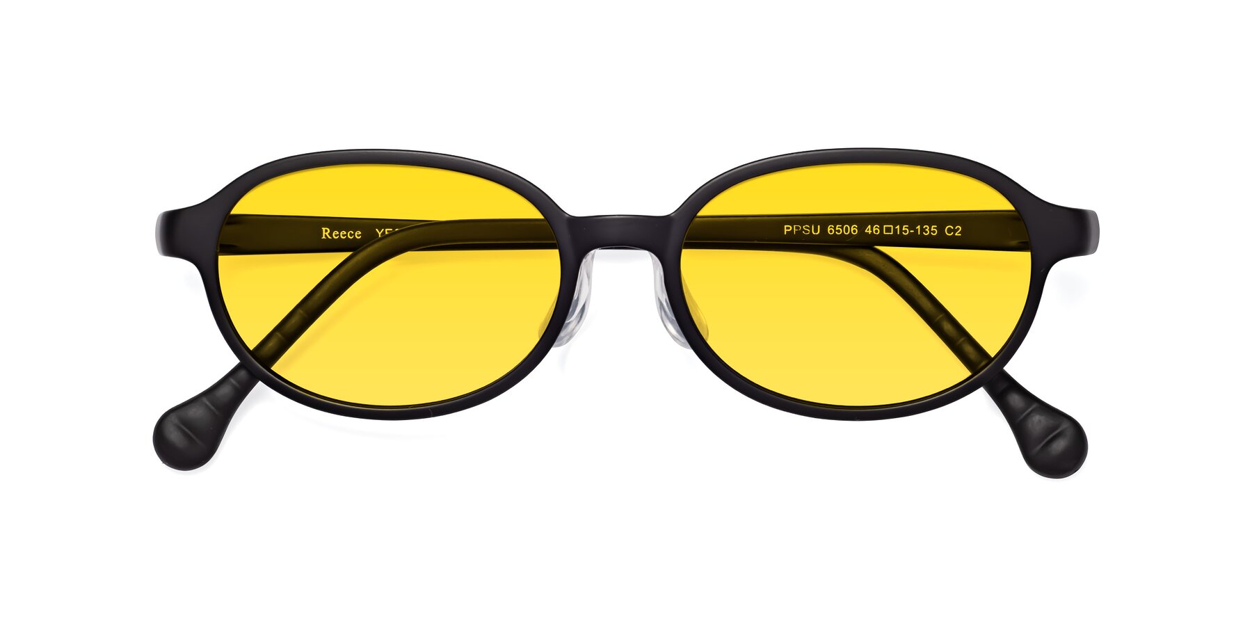 Folded Front of Reece in Matte Black with Yellow Tinted Lenses