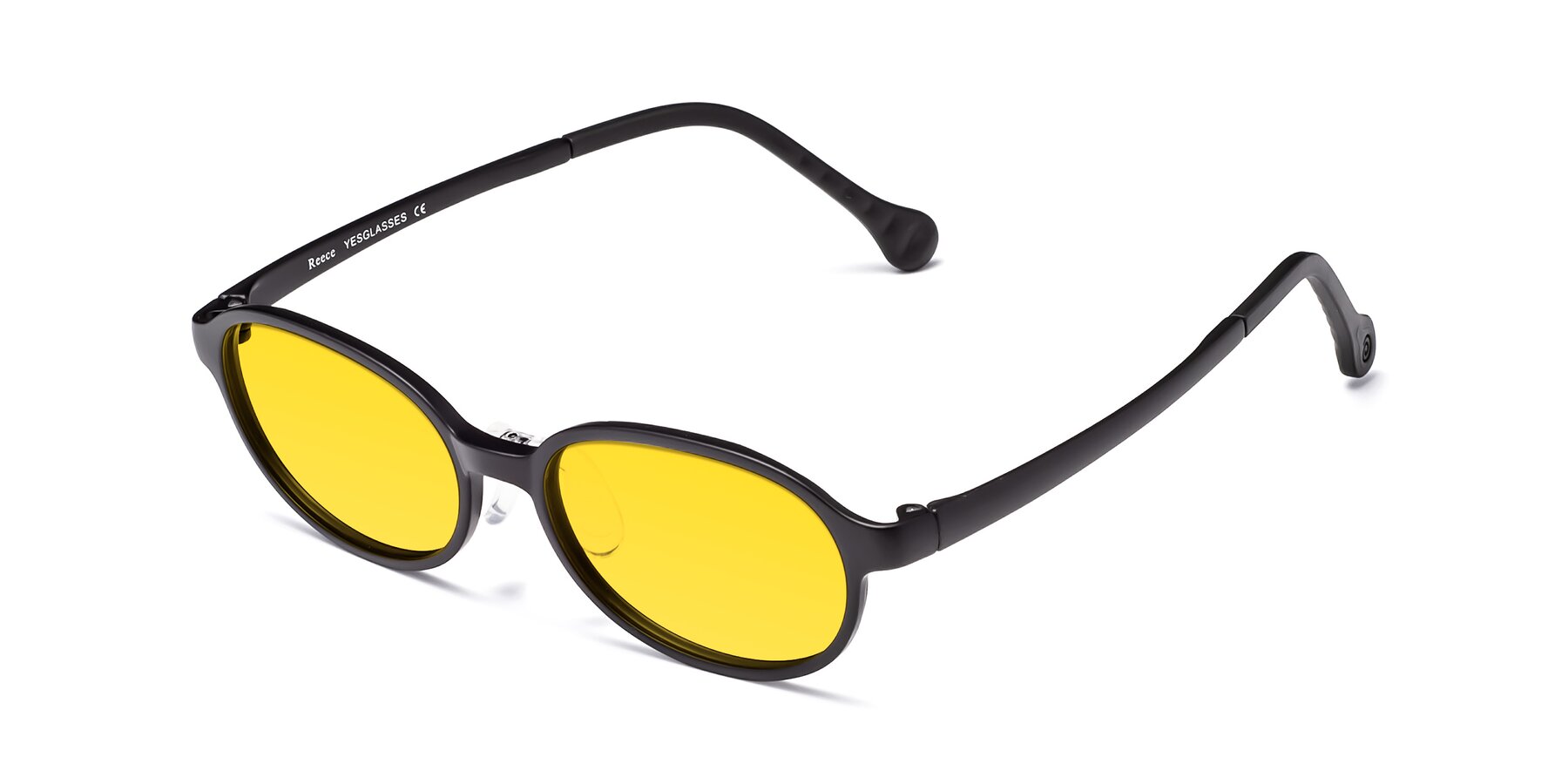 Angle of Reece in Matte Black with Yellow Tinted Lenses