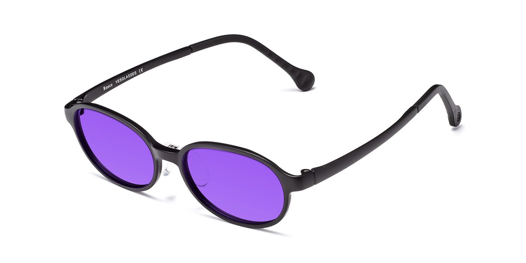 Angle of Reece in Matte Black with Purple Tinted Lenses