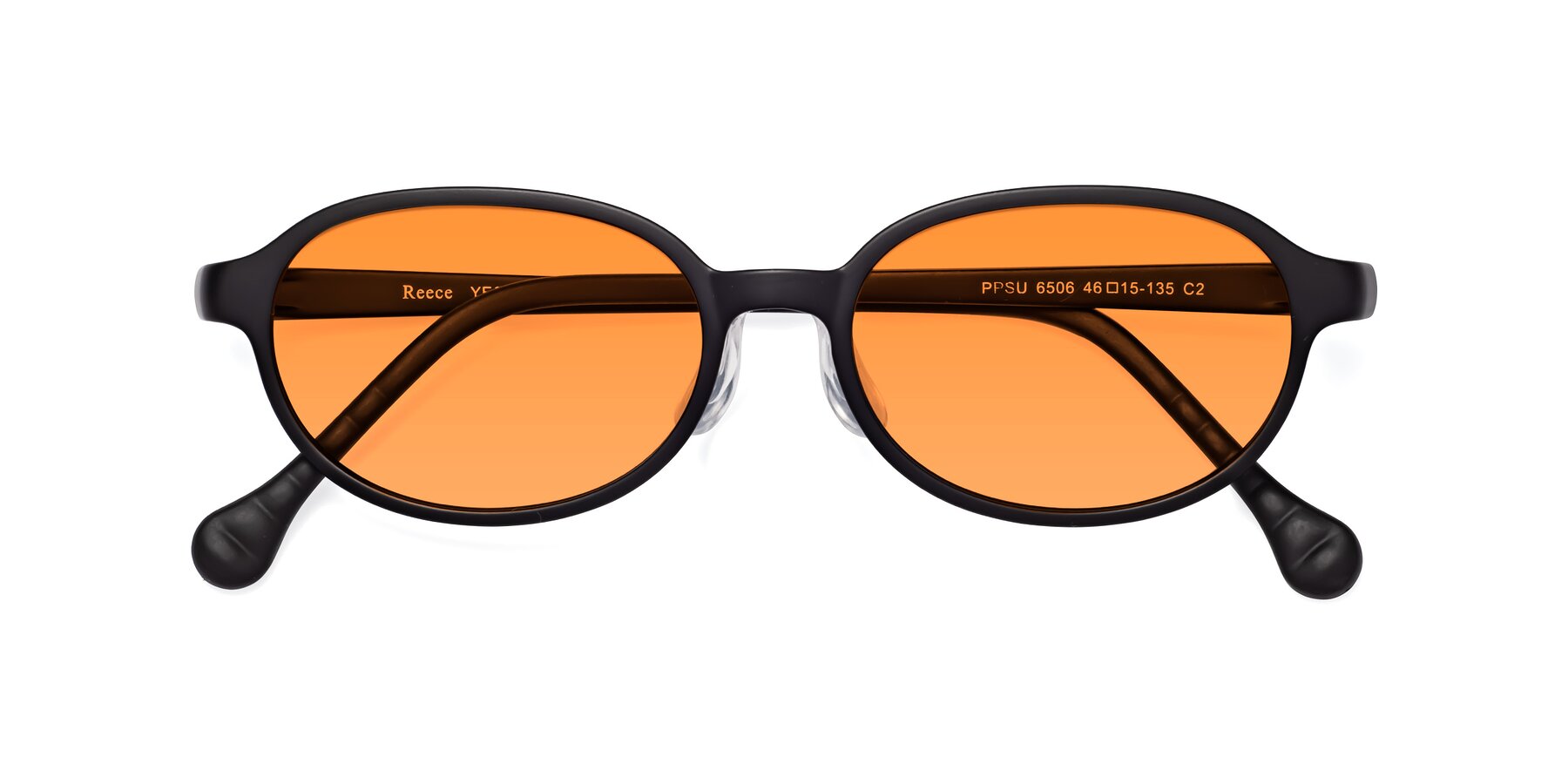 Folded Front of Reece in Matte Black with Orange Tinted Lenses