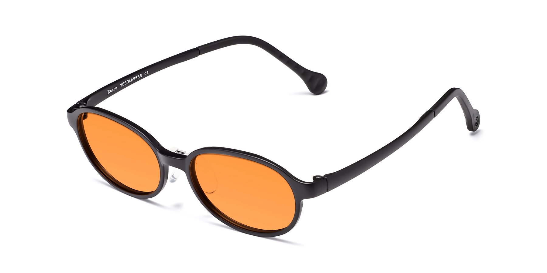 Angle of Reece in Matte Black with Orange Tinted Lenses