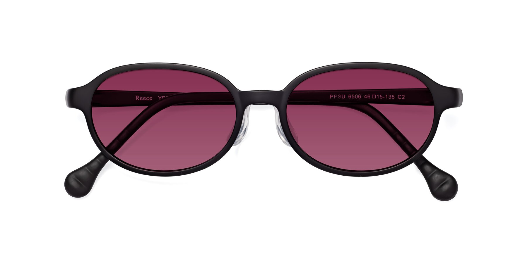 Folded Front of Reece in Matte Black with Wine Tinted Lenses