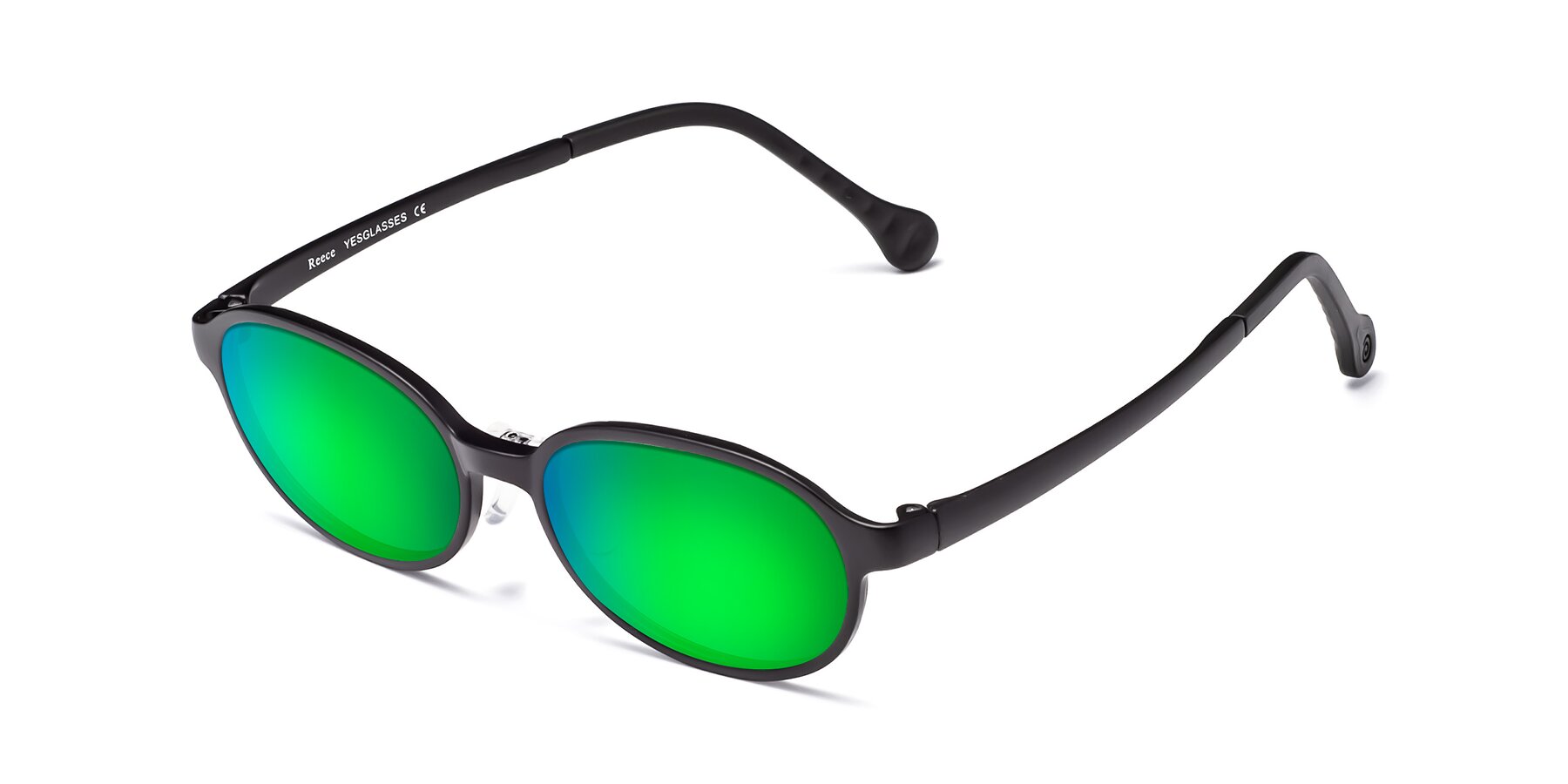 Angle of Reece in Matte Black with Green Mirrored Lenses