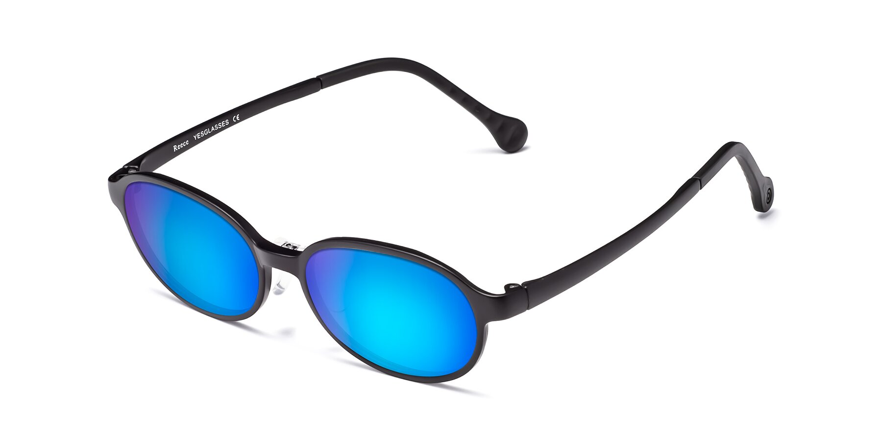 Angle of Reece in Matte Black with Blue Mirrored Lenses