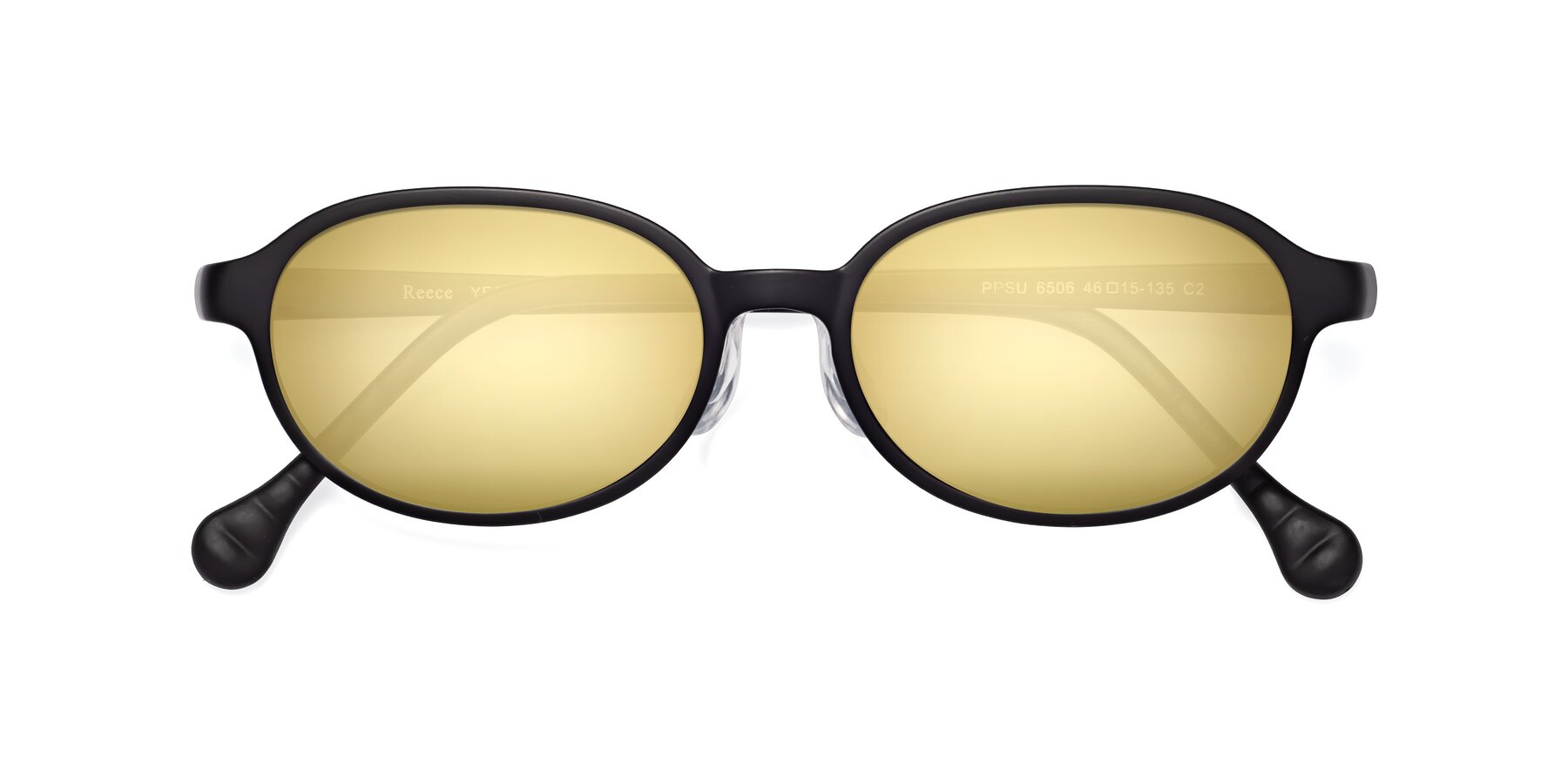 Folded Front of Reece in Matte Black with Gold Mirrored Lenses