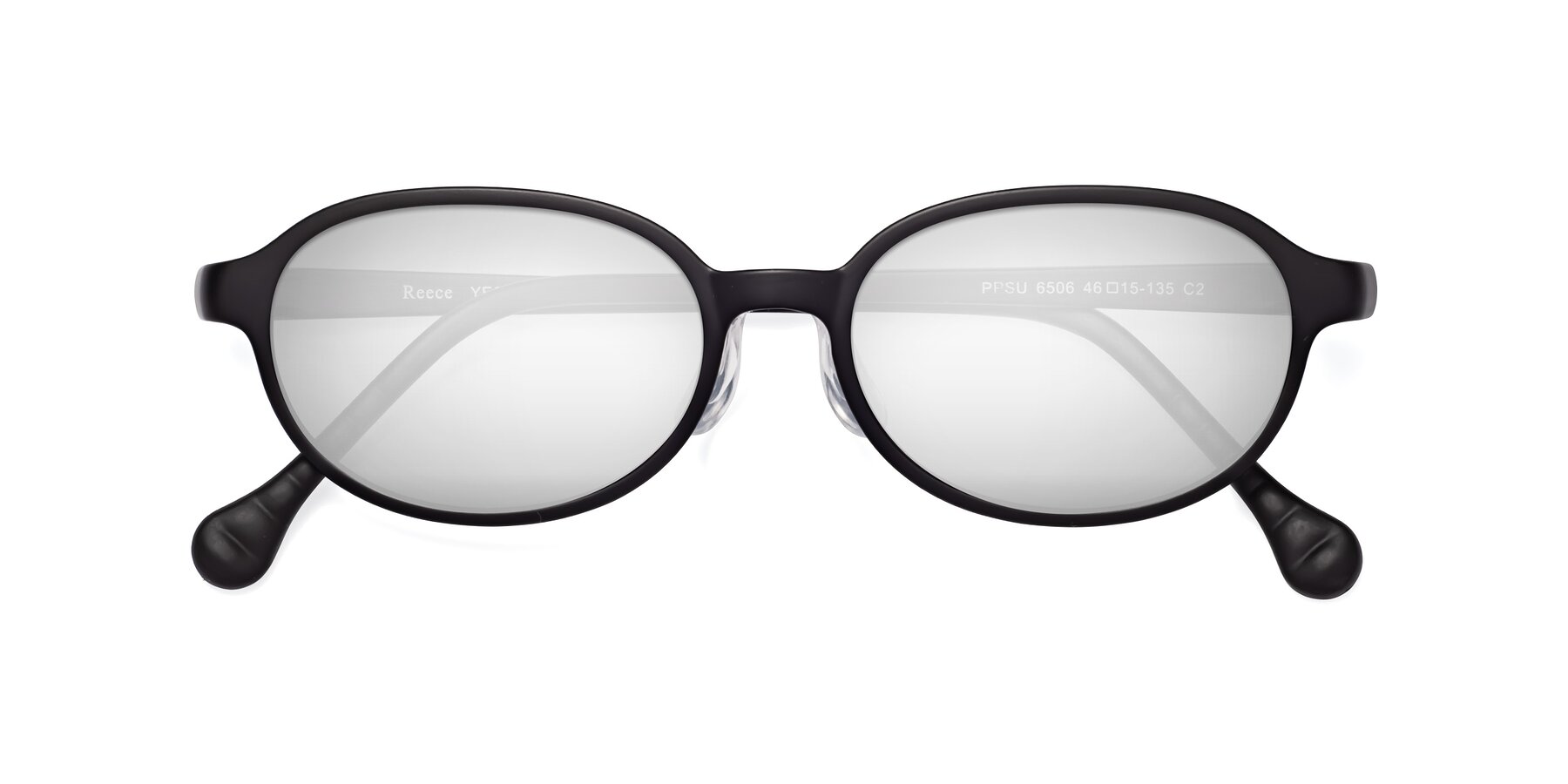 Folded Front of Reece in Matte Black with Silver Mirrored Lenses
