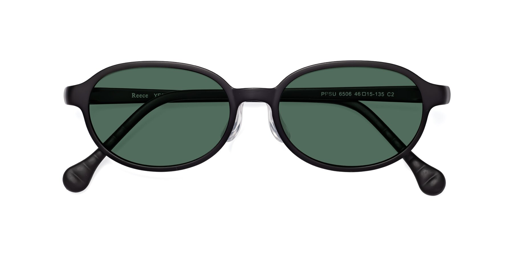 Folded Front of Reece in Matte Black with Green Polarized Lenses