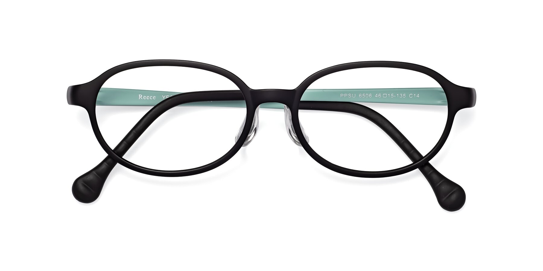 Folded Front of Reece in Black-Teal with Clear Blue Light Blocking Lenses