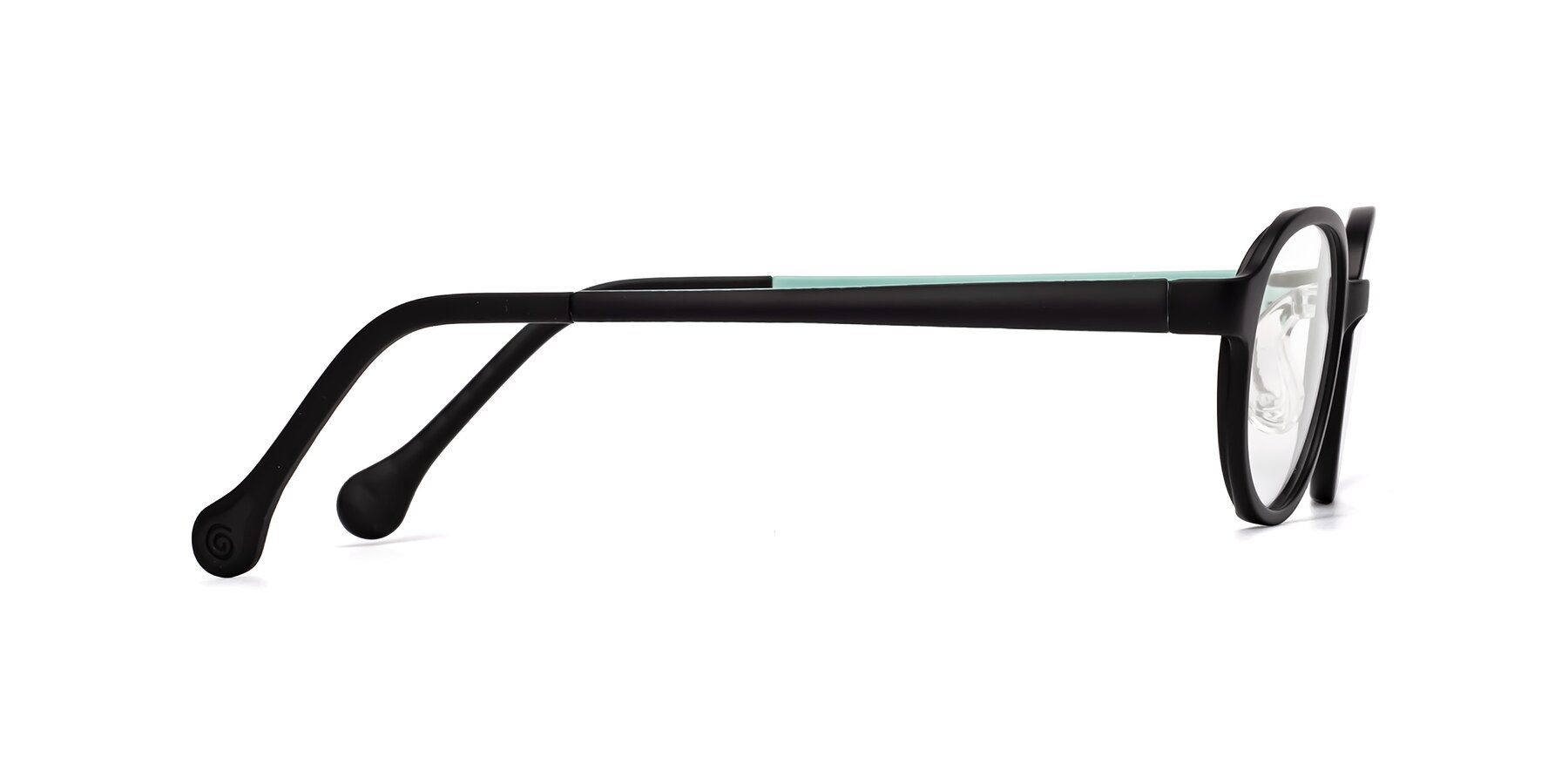 Side of Reece in Black-Teal with Clear Eyeglass Lenses