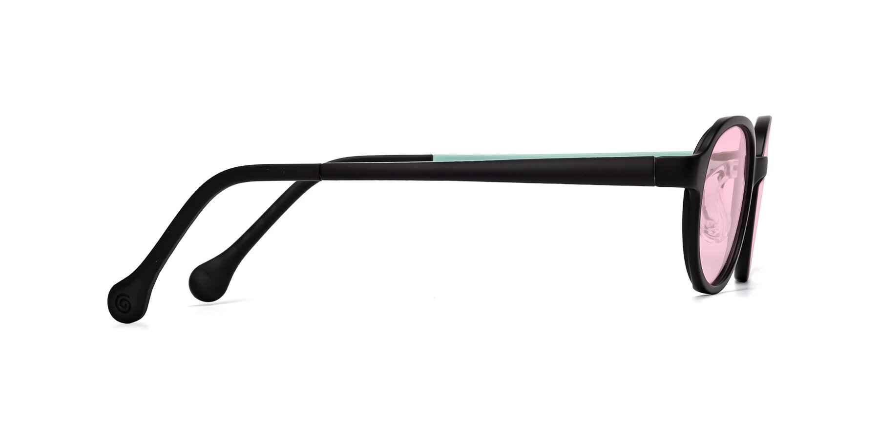 Side of Reece in Black-Teal with Light Pink Tinted Lenses