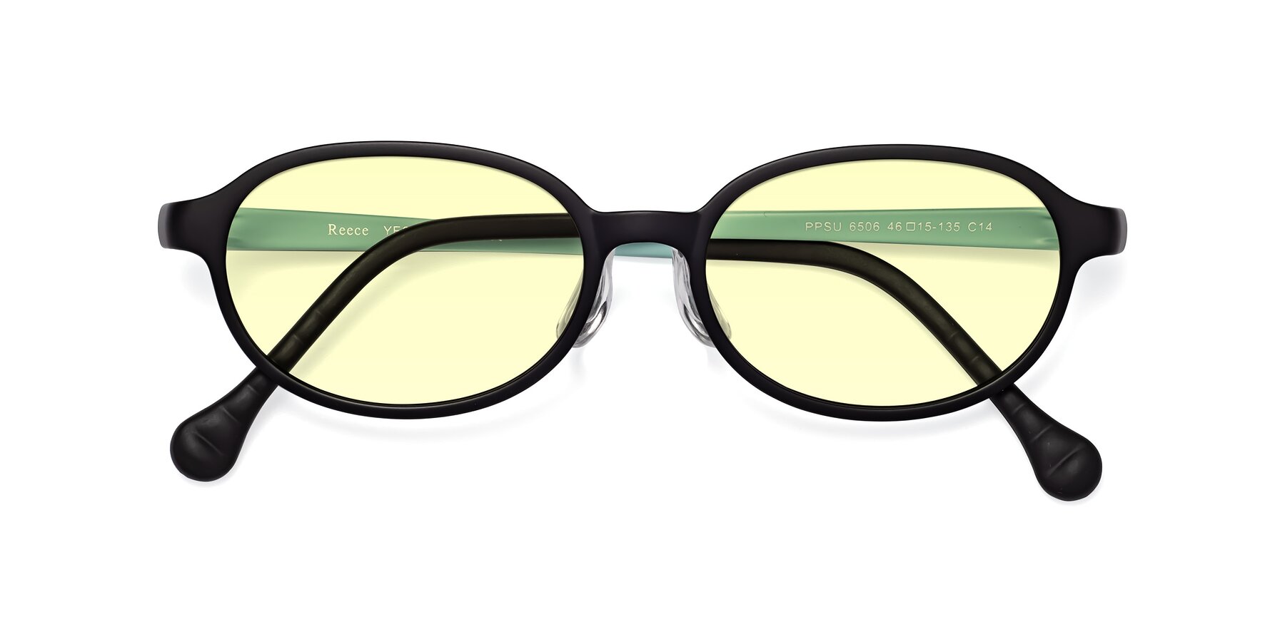 Folded Front of Reece in Black-Teal with Light Yellow Tinted Lenses
