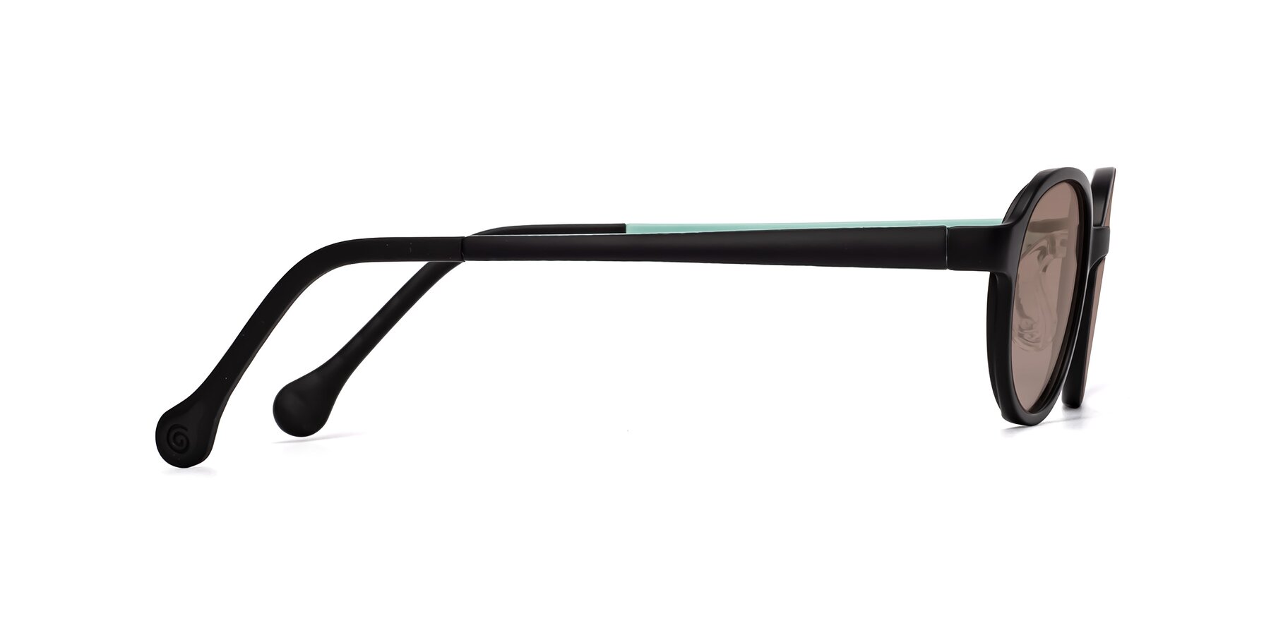 Side of Reece in Black-Teal with Medium Brown Tinted Lenses