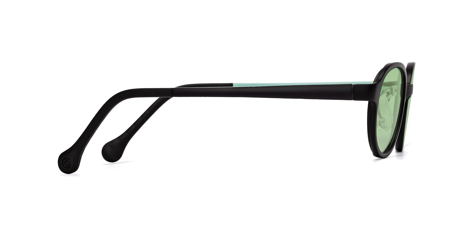 Side of Reece in Black-Teal with Medium Green Tinted Lenses