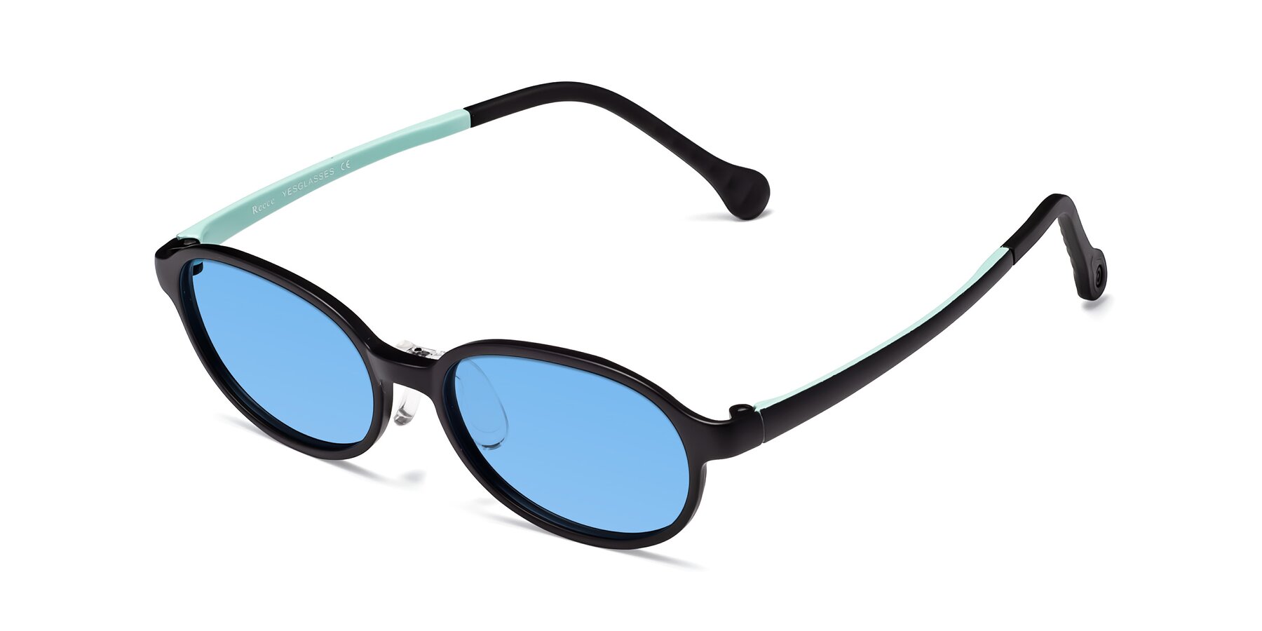Angle of Reece in Black-Teal with Medium Blue Tinted Lenses