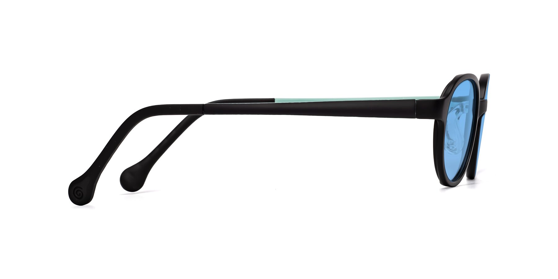 Side of Reece in Black-Teal with Medium Blue Tinted Lenses
