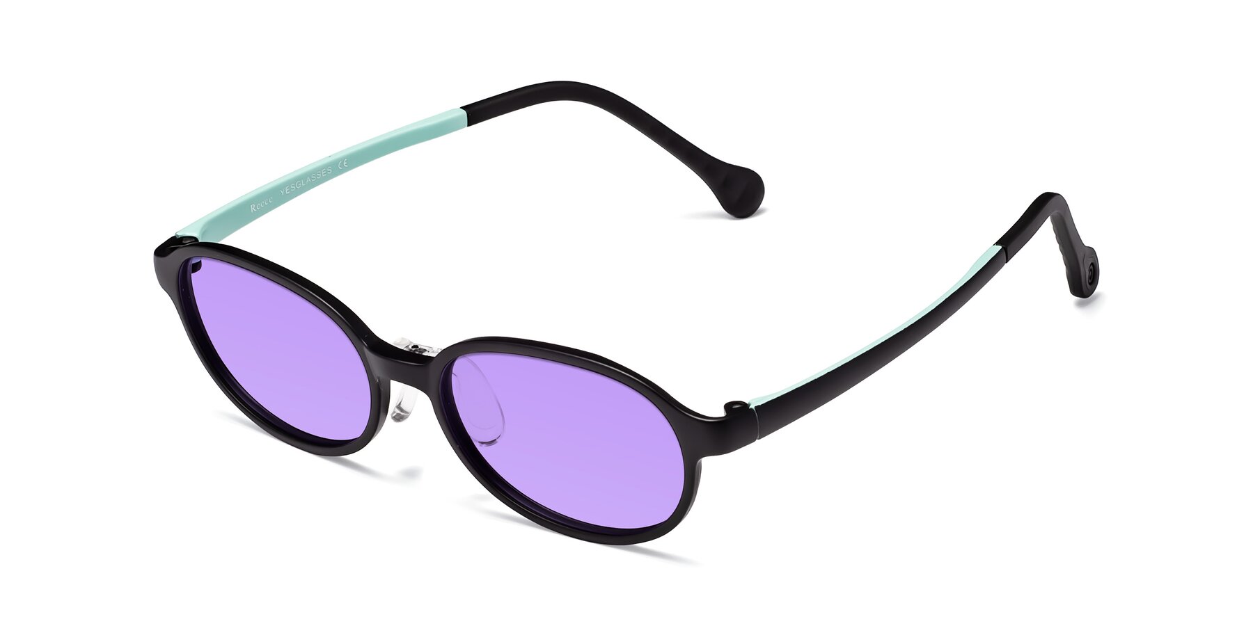 Angle of Reece in Black-Teal with Medium Purple Tinted Lenses