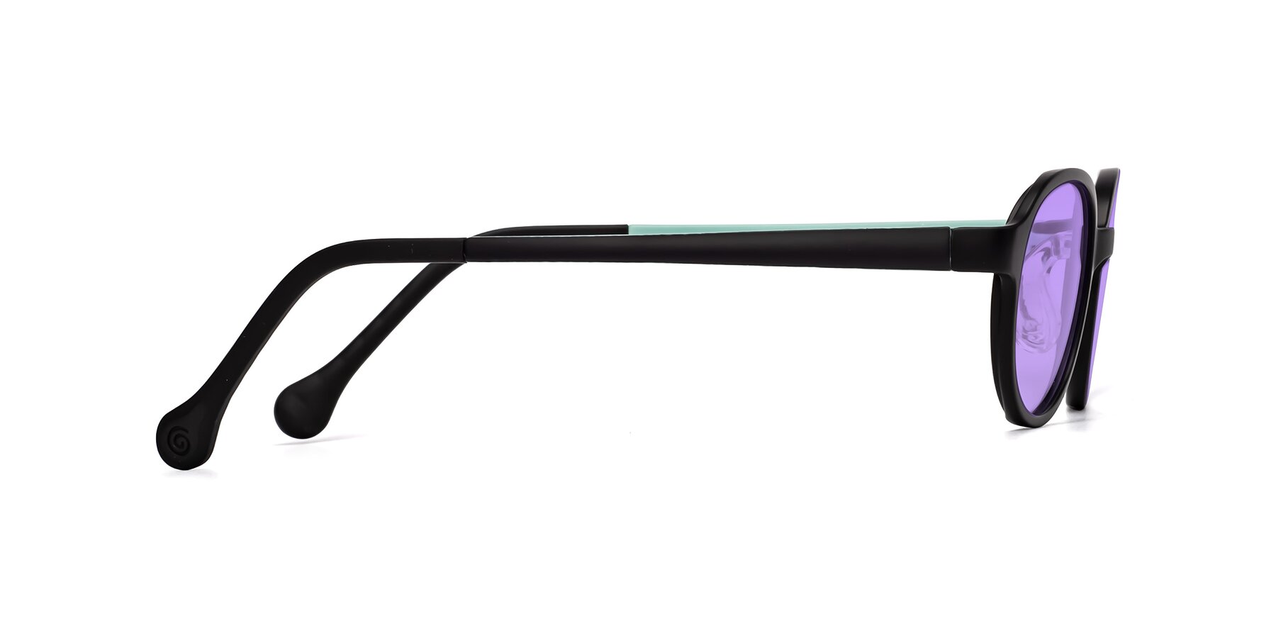 Side of Reece in Black-Teal with Medium Purple Tinted Lenses