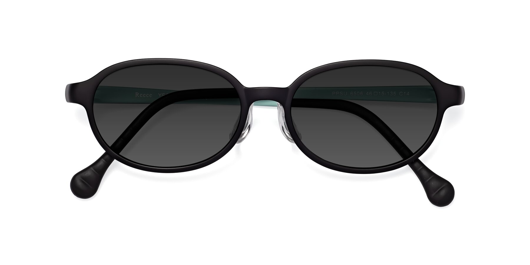 Folded Front of Reece in Black-Teal with Gray Tinted Lenses