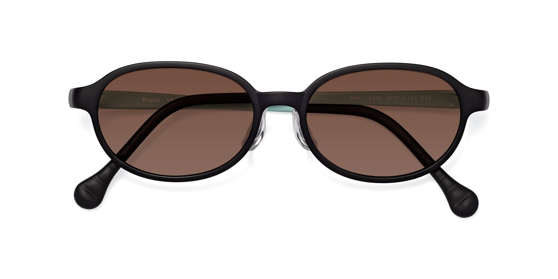 Folded Front of Reece in Black-Teal with Brown Tinted Lenses