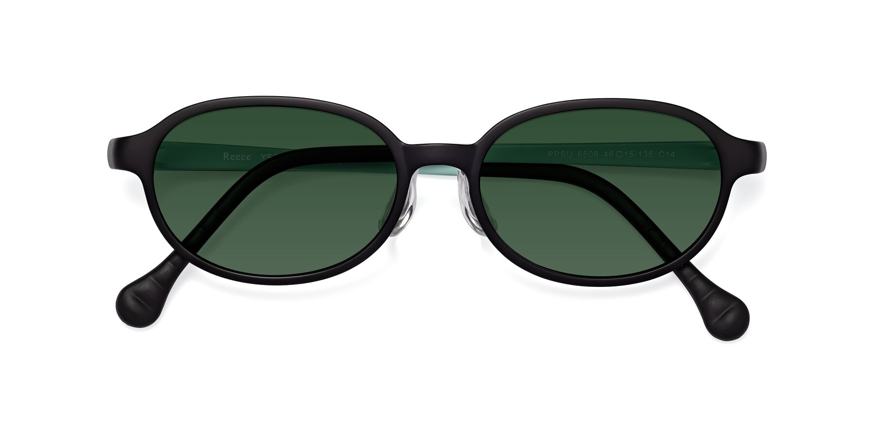 Folded Front of Reece in Black-Teal with Green Tinted Lenses