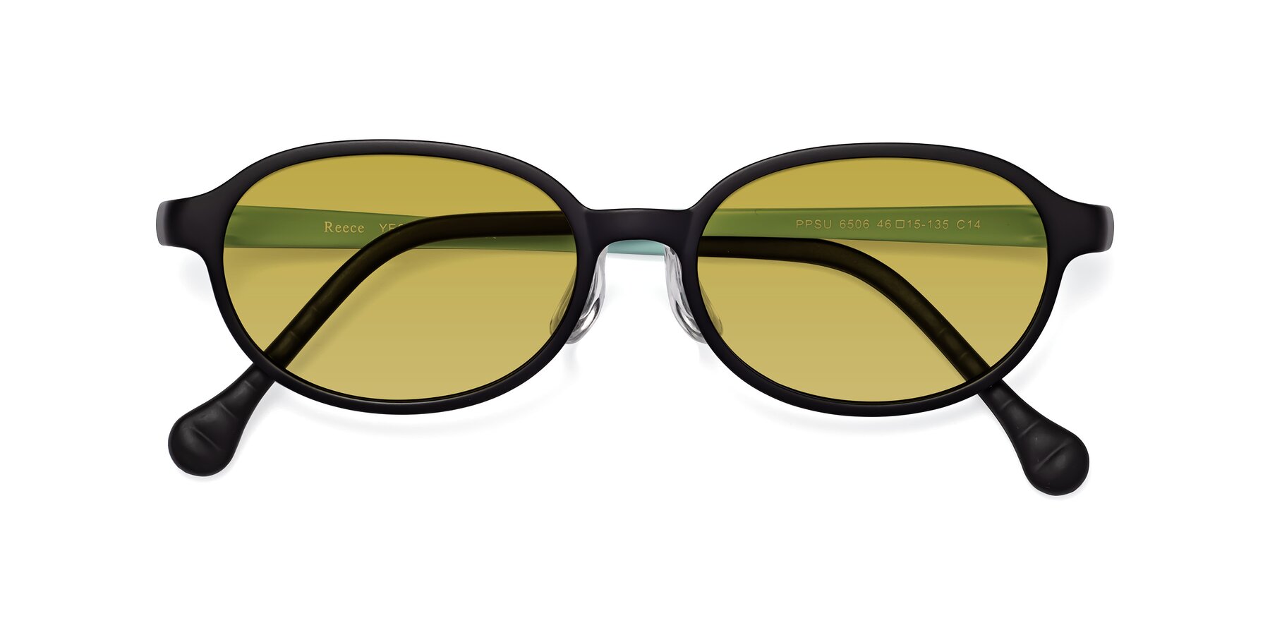 Folded Front of Reece in Black-Teal with Champagne Tinted Lenses