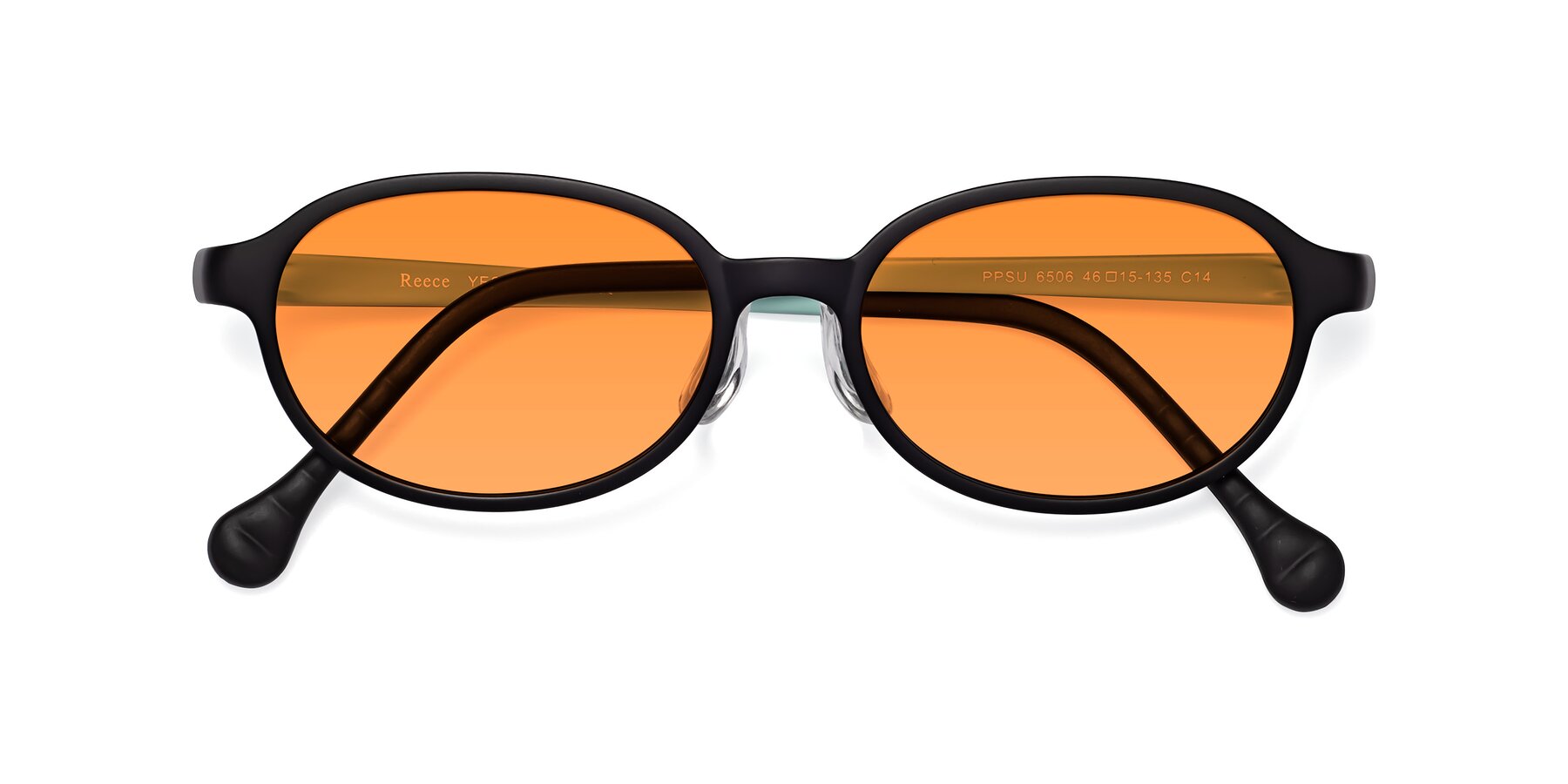 Folded Front of Reece in Black-Teal with Orange Tinted Lenses