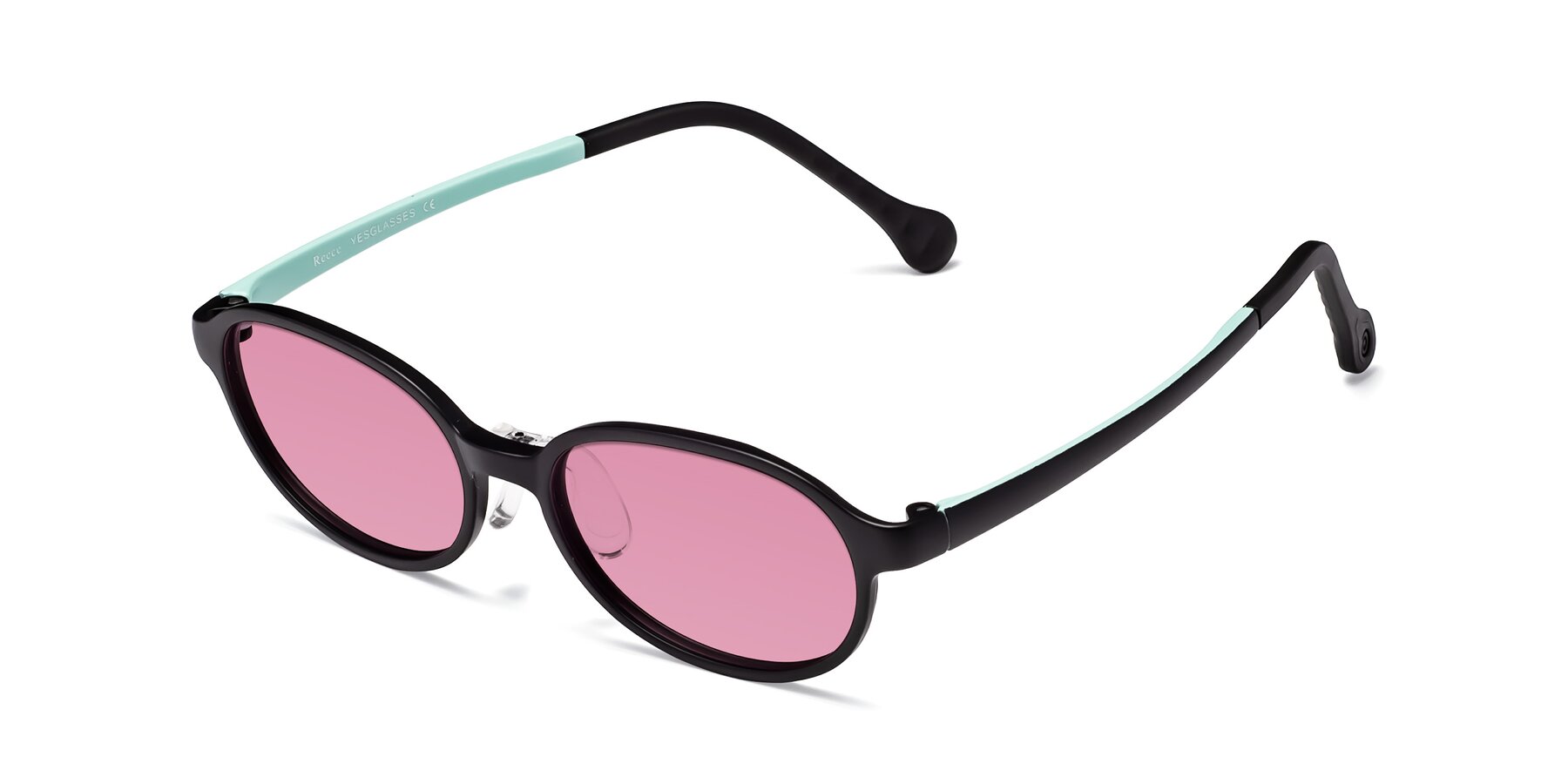 Angle of Reece in Black-Teal with Medium Wine Tinted Lenses