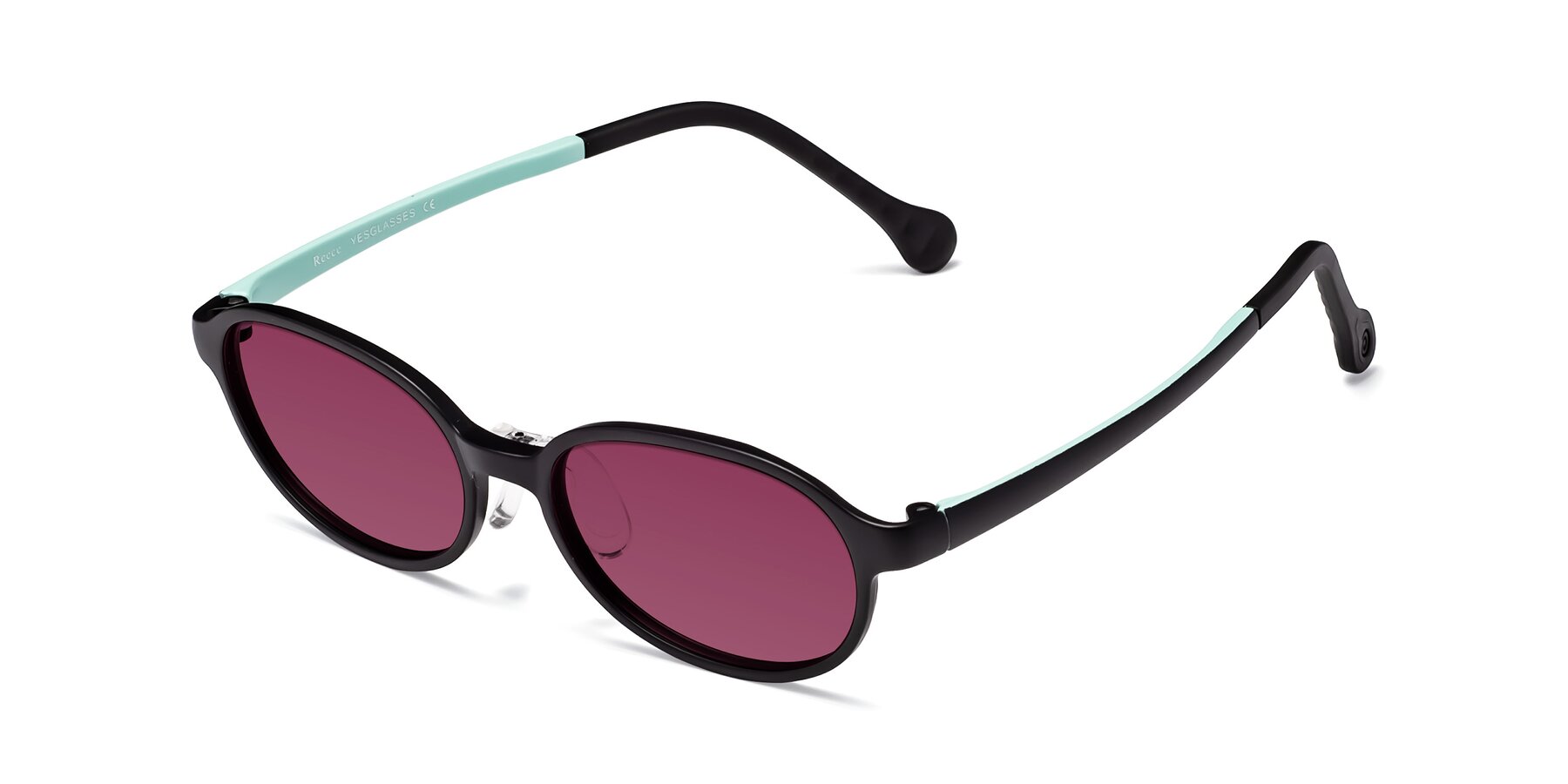 Angle of Reece in Black-Teal with Wine Tinted Lenses