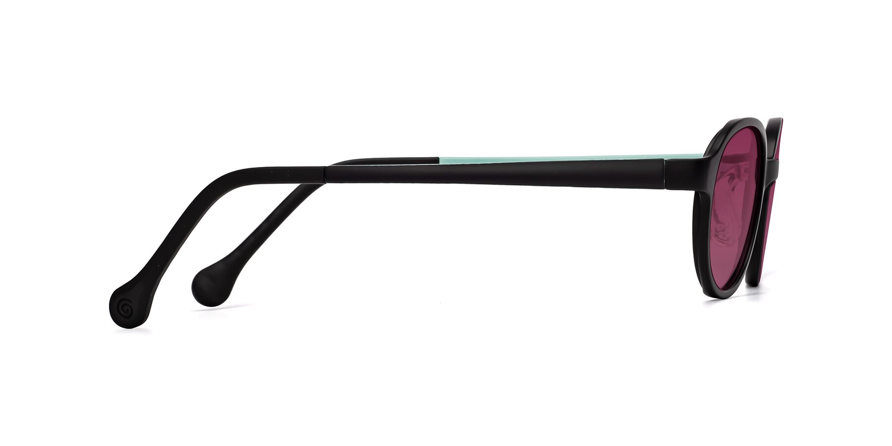 Side of Reece in Black-Teal with Wine Tinted Lenses