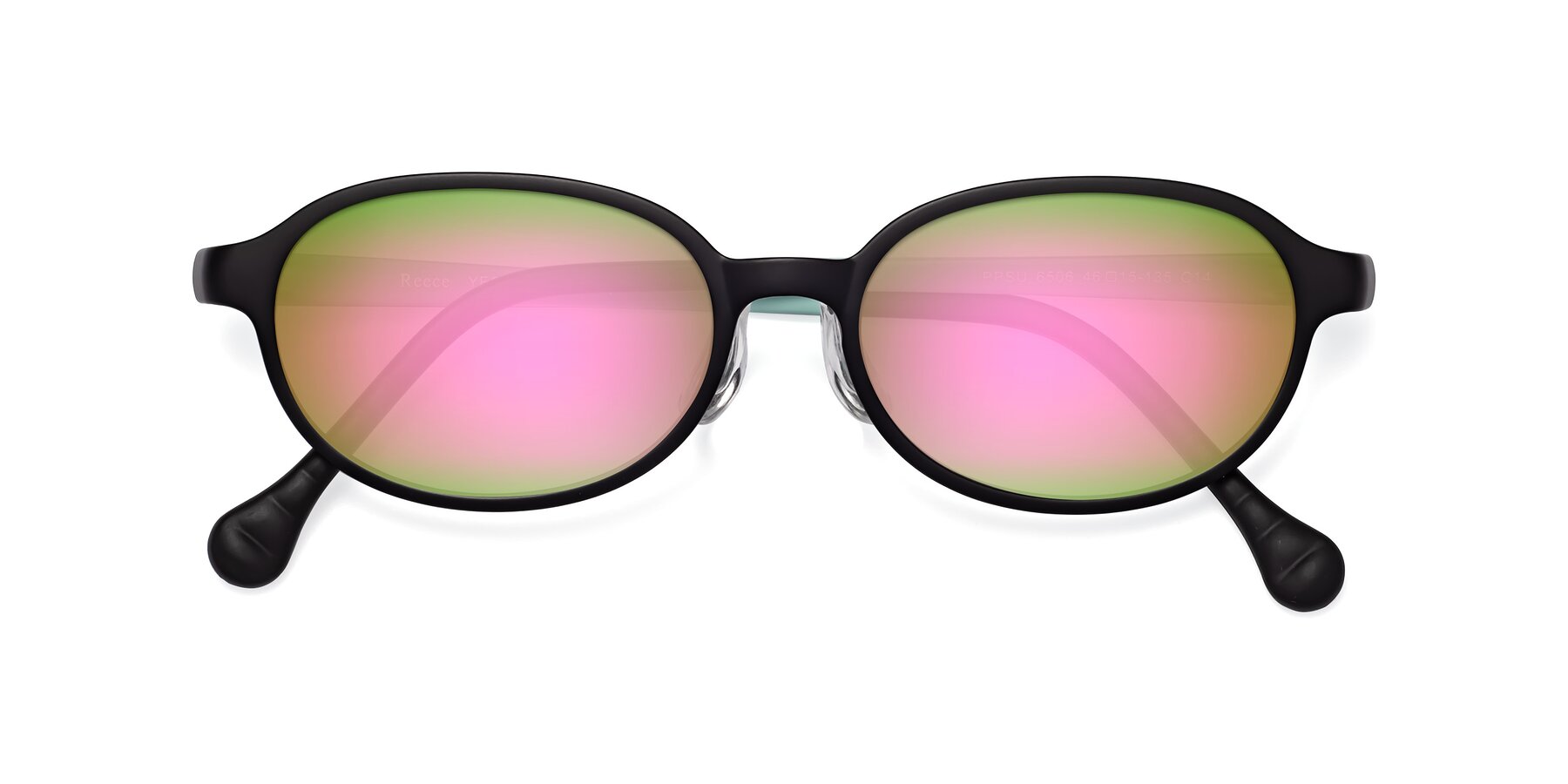 Folded Front of Reece in Black-Teal with Pink Mirrored Lenses