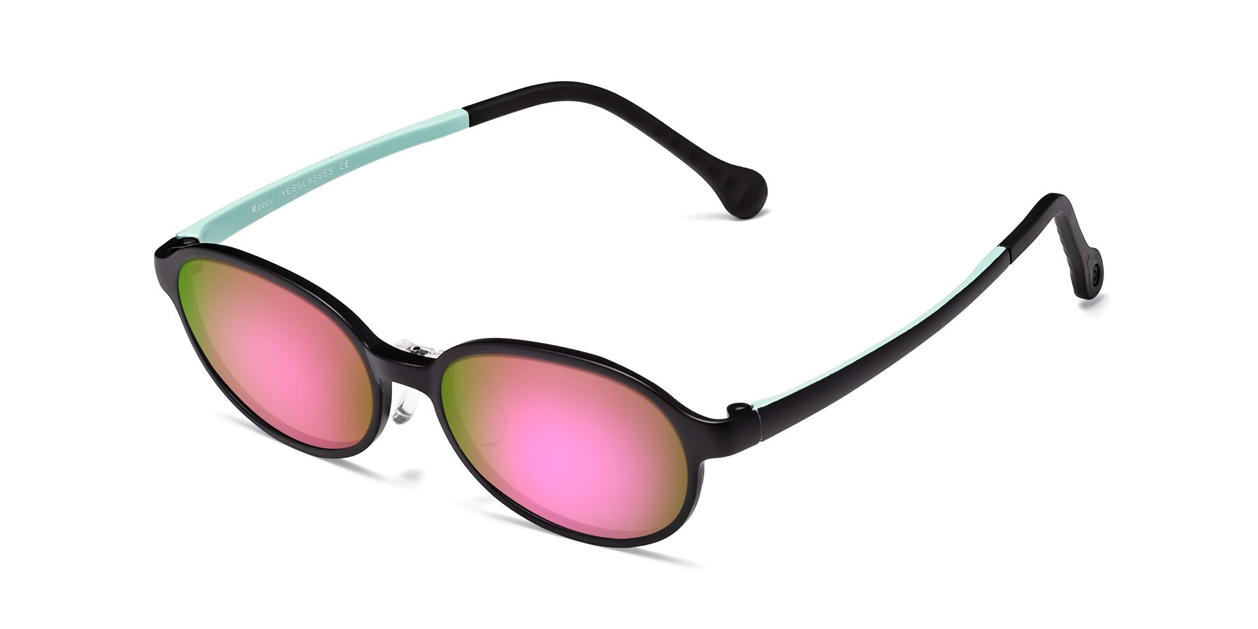 Angle of Reece in Black-Teal with Pink Mirrored Lenses