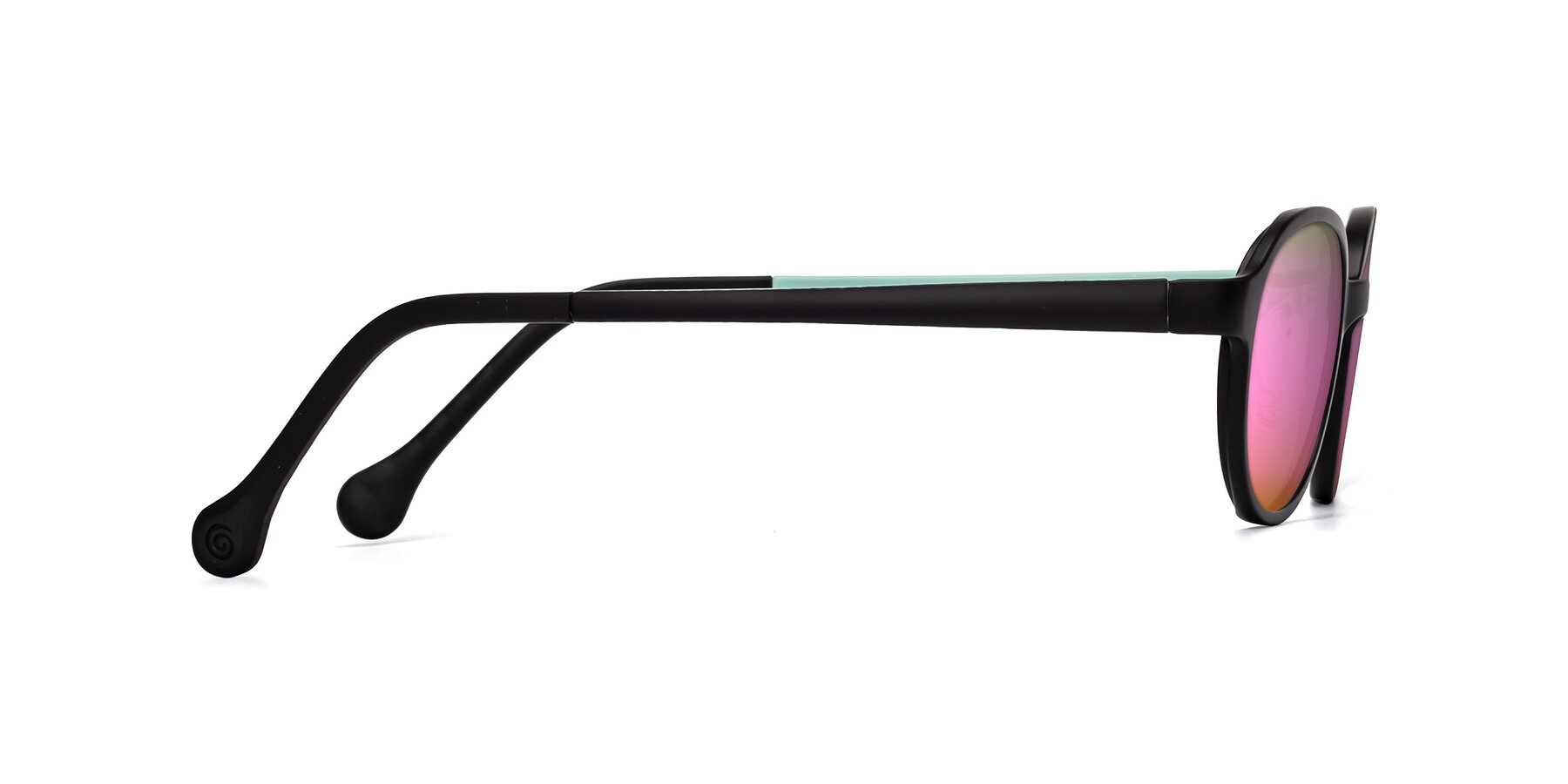 Side of Reece in Black-Teal with Pink Mirrored Lenses