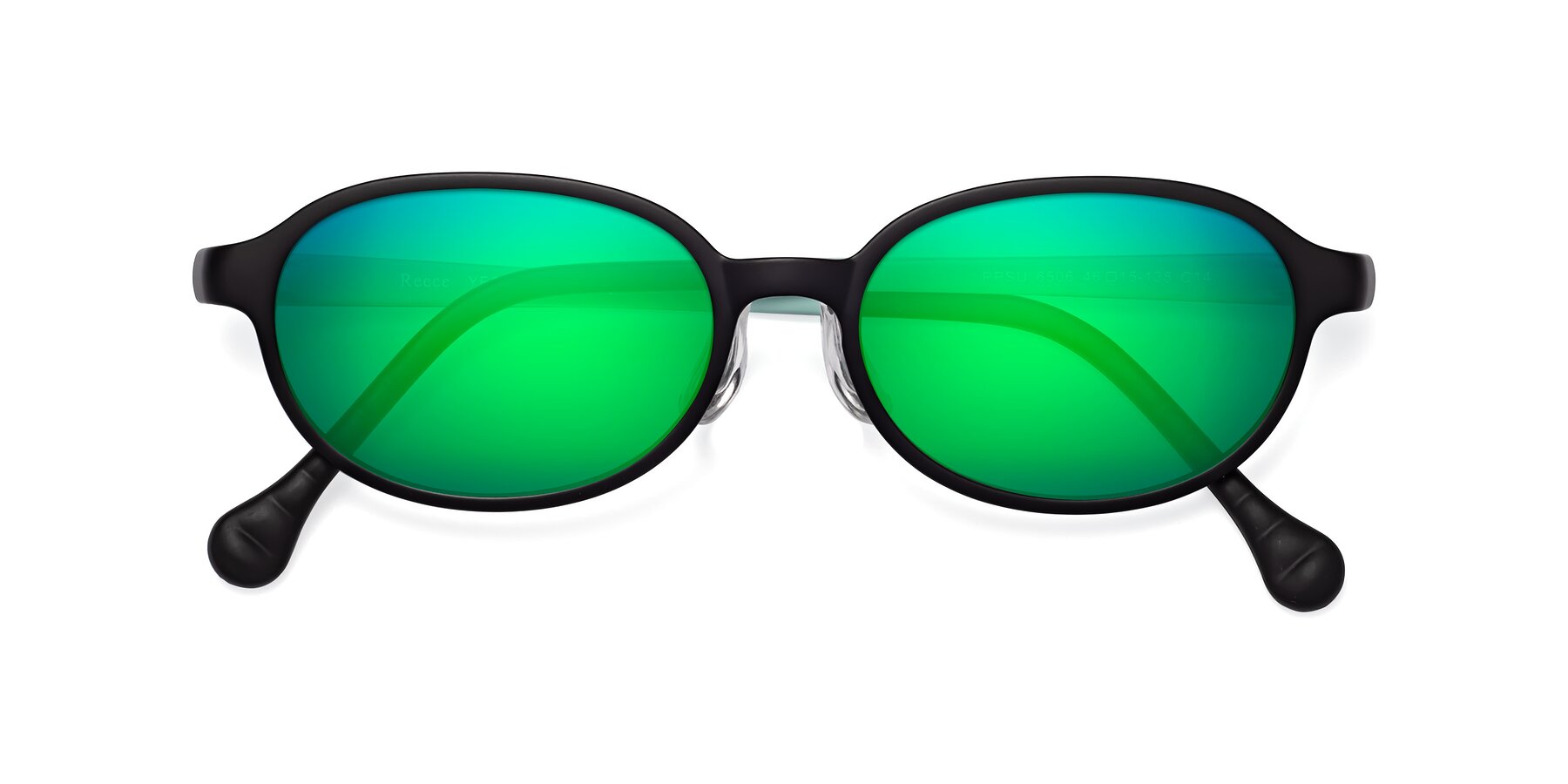 Folded Front of Reece in Black-Teal with Green Mirrored Lenses