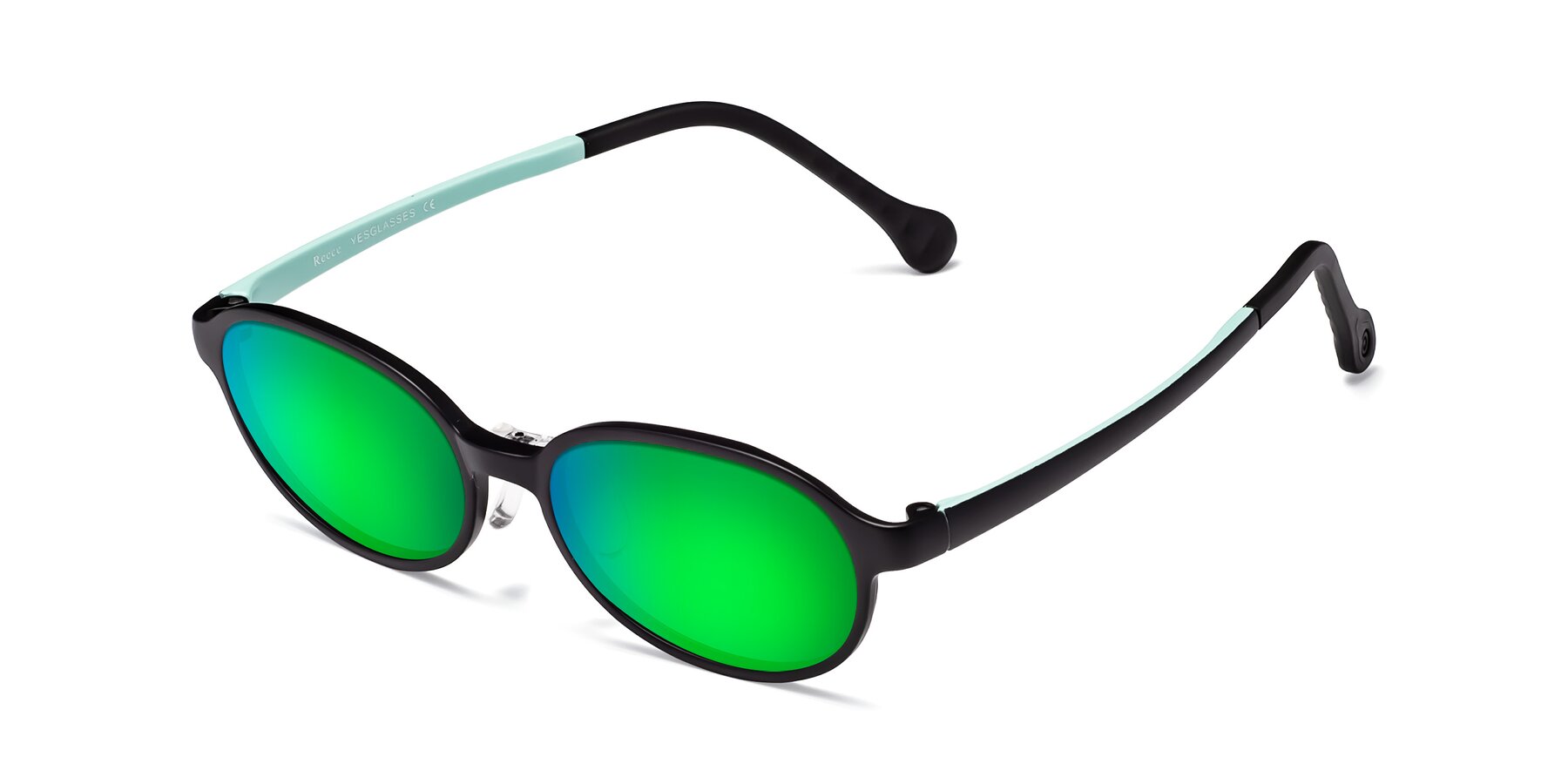 Angle of Reece in Black-Teal with Green Mirrored Lenses