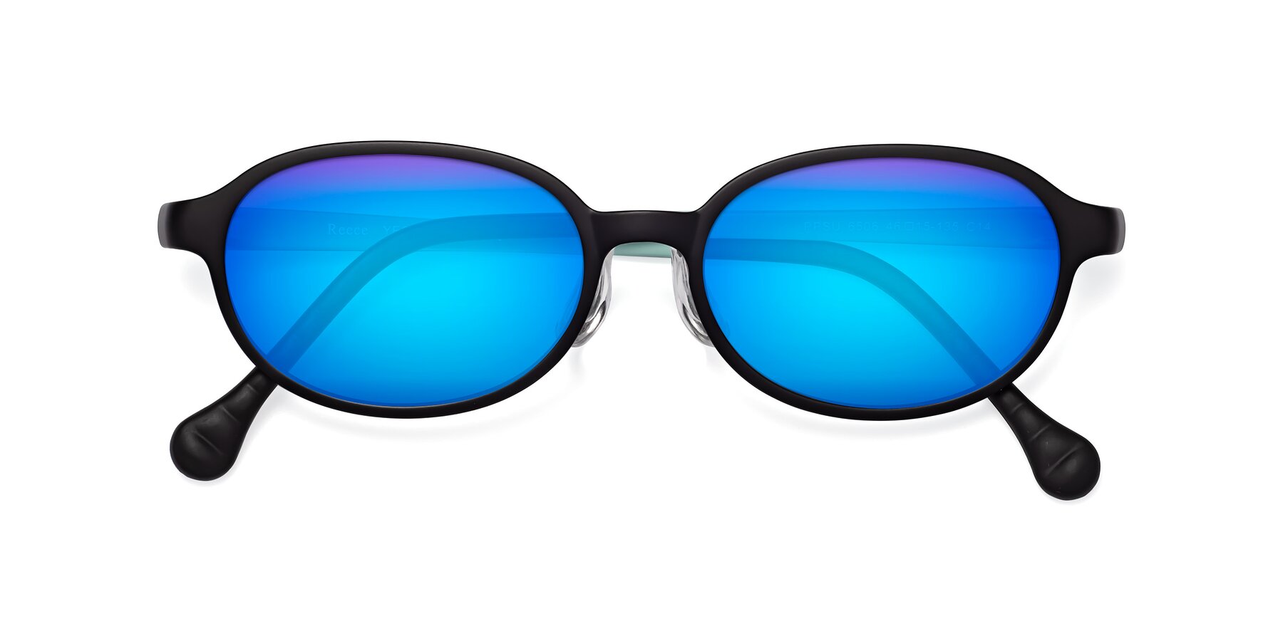 Folded Front of Reece in Black-Teal with Blue Mirrored Lenses