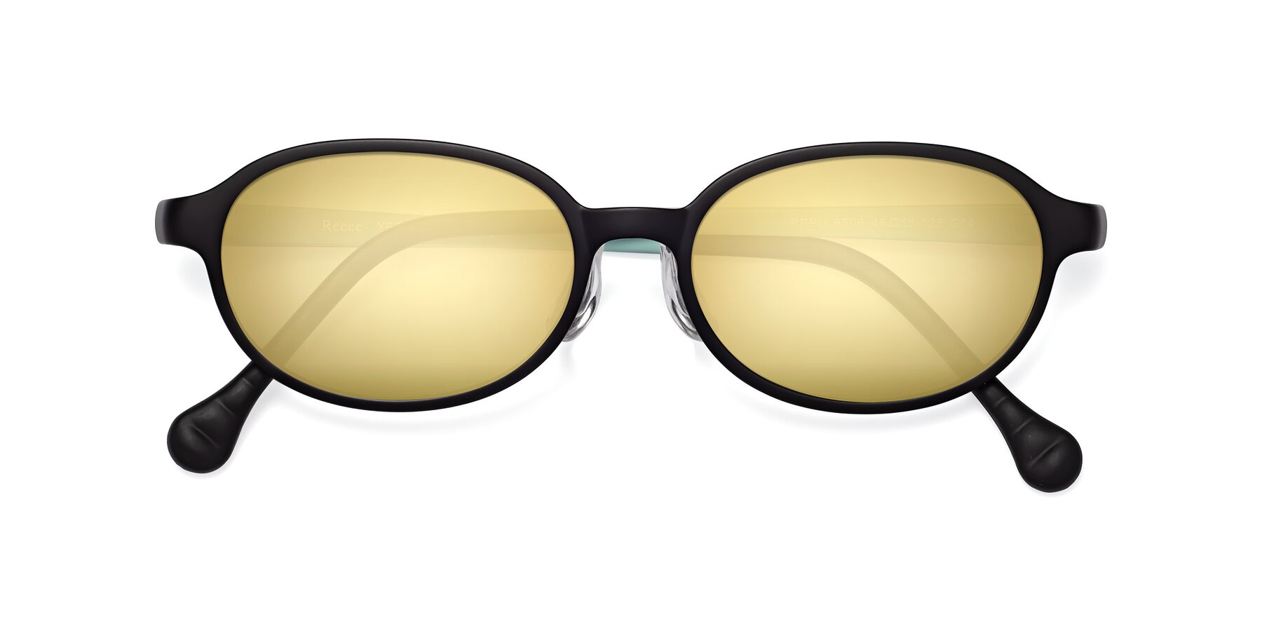 Folded Front of Reece in Black-Teal with Gold Mirrored Lenses