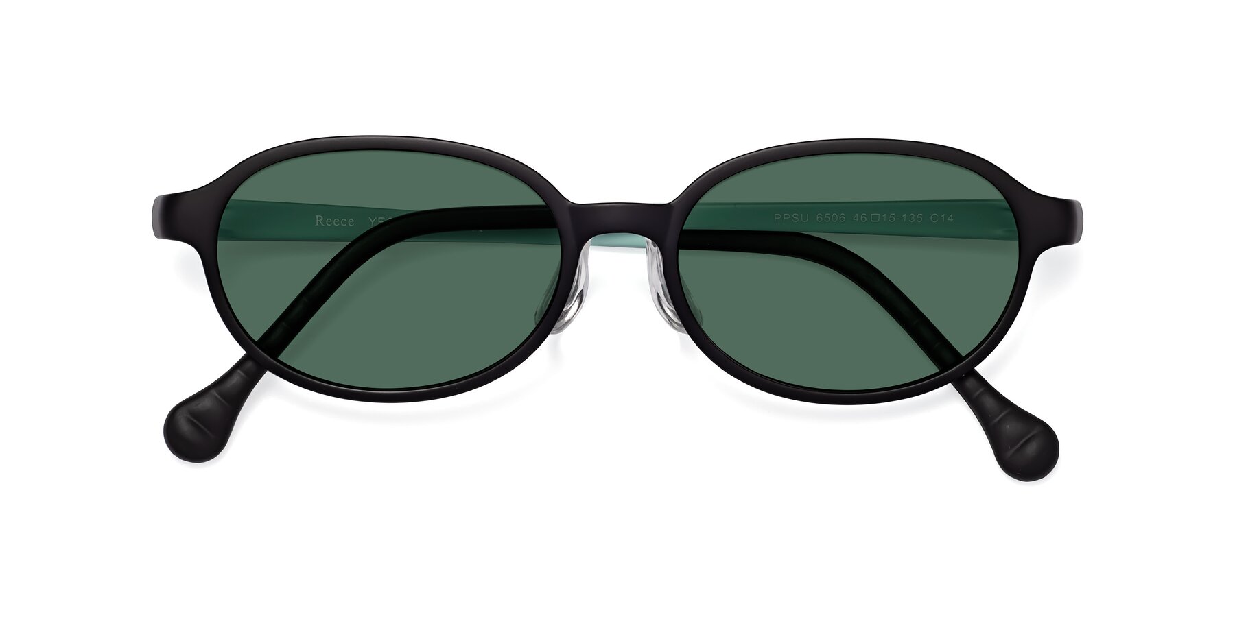 Folded Front of Reece in Black-Teal with Green Polarized Lenses