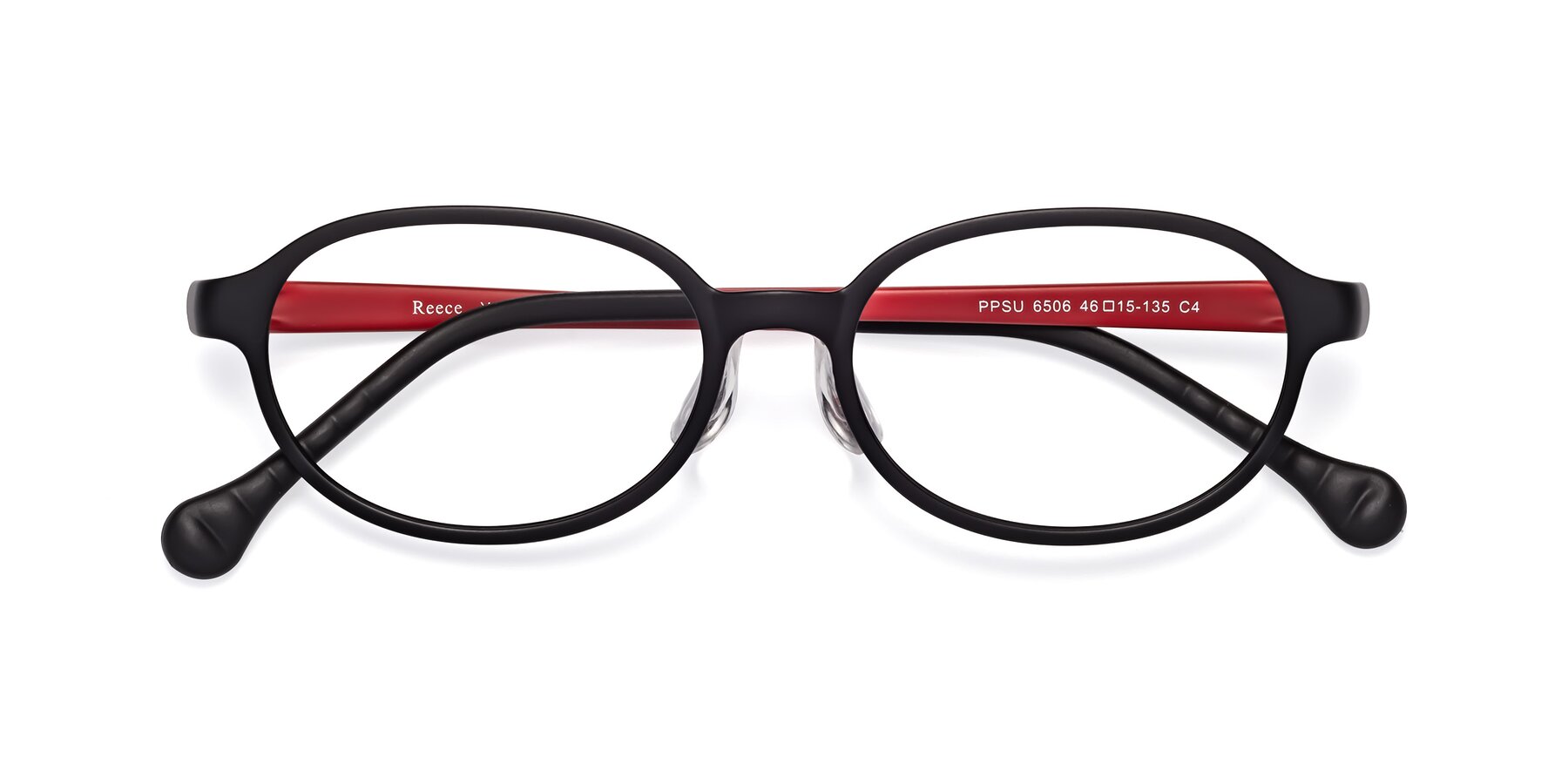 Folded Front of Reece in Black-Red with Clear Blue Light Blocking Lenses