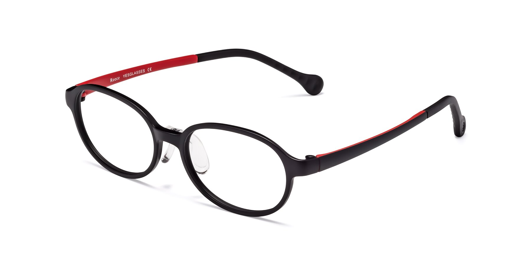 Angle of Reece in Black-Red with Clear Blue Light Blocking Lenses
