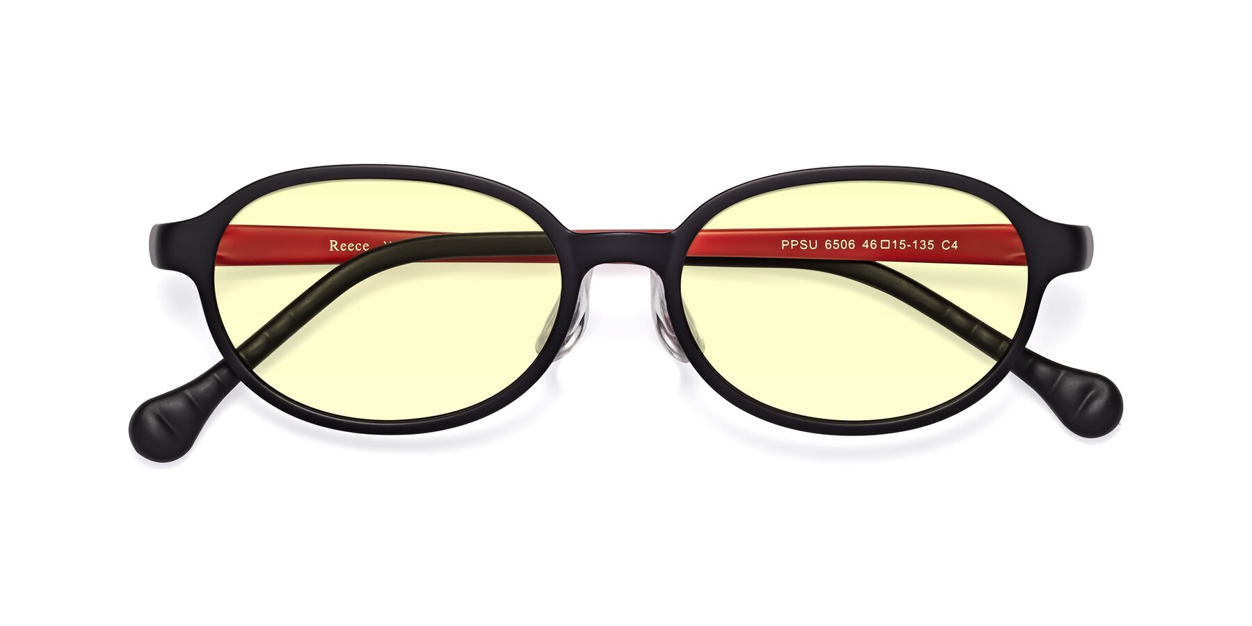 Folded Front of Reece in Black-Red with Light Yellow Tinted Lenses