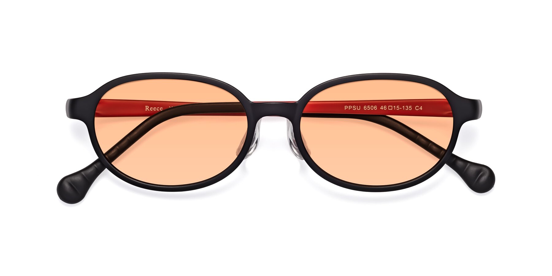 Folded Front of Reece in Black-Red with Light Orange Tinted Lenses